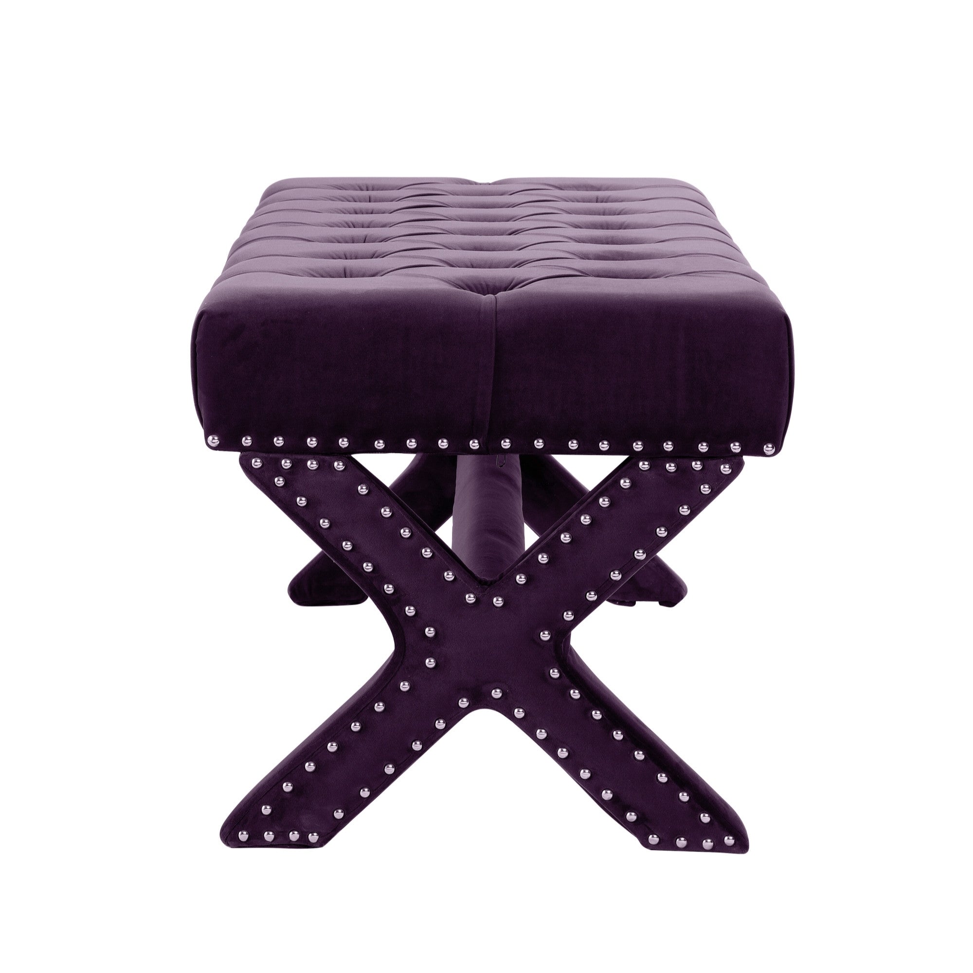 20" Purple And Plum Upholstered Velvet Bedroom Bench