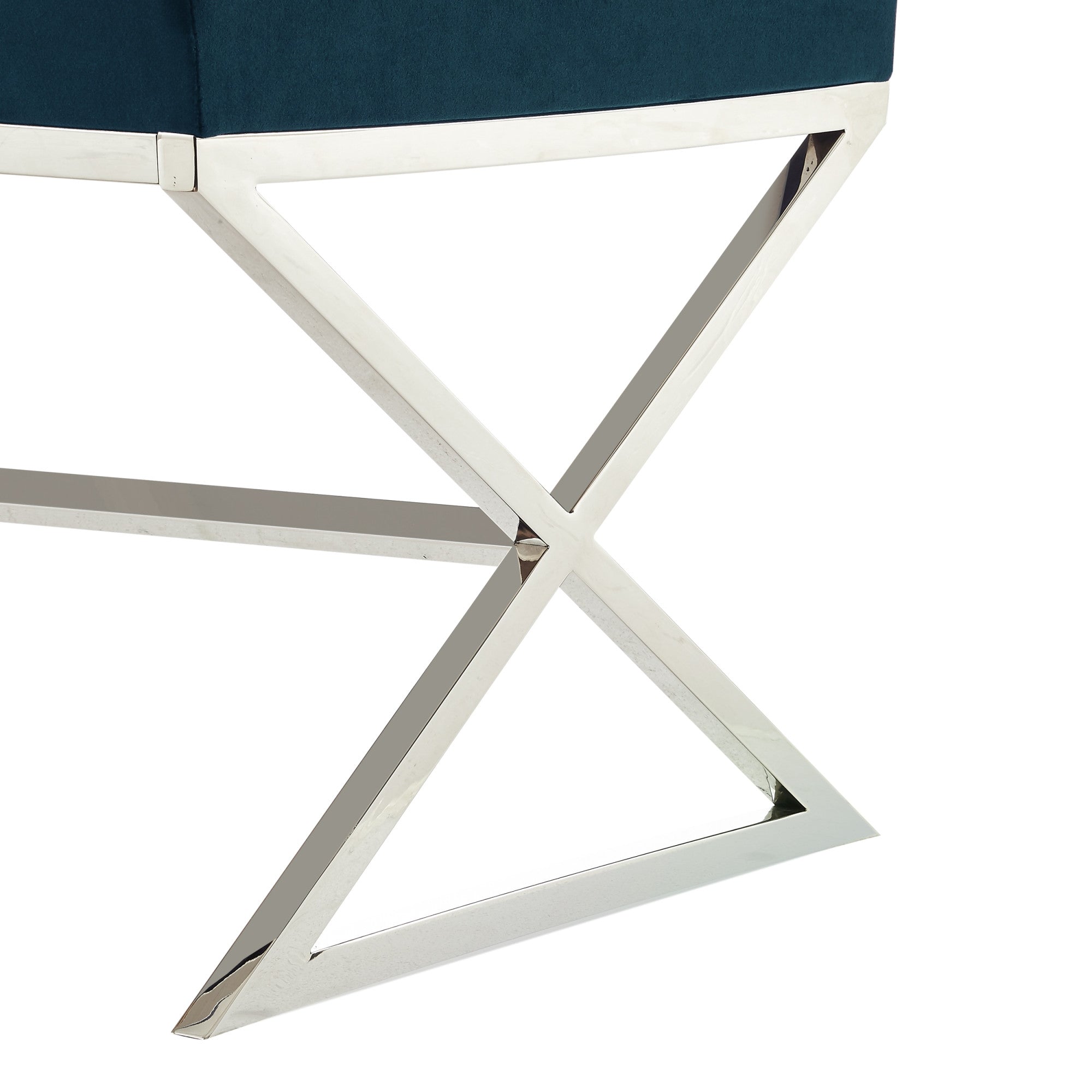 48" Navy Blue And Silver Upholstered Velvet Bench