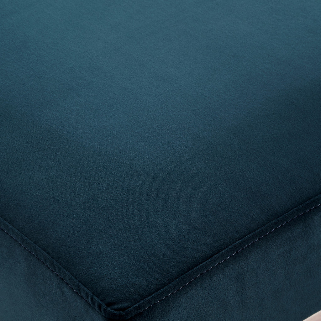 48" Navy Blue And Silver Upholstered Velvet Bench