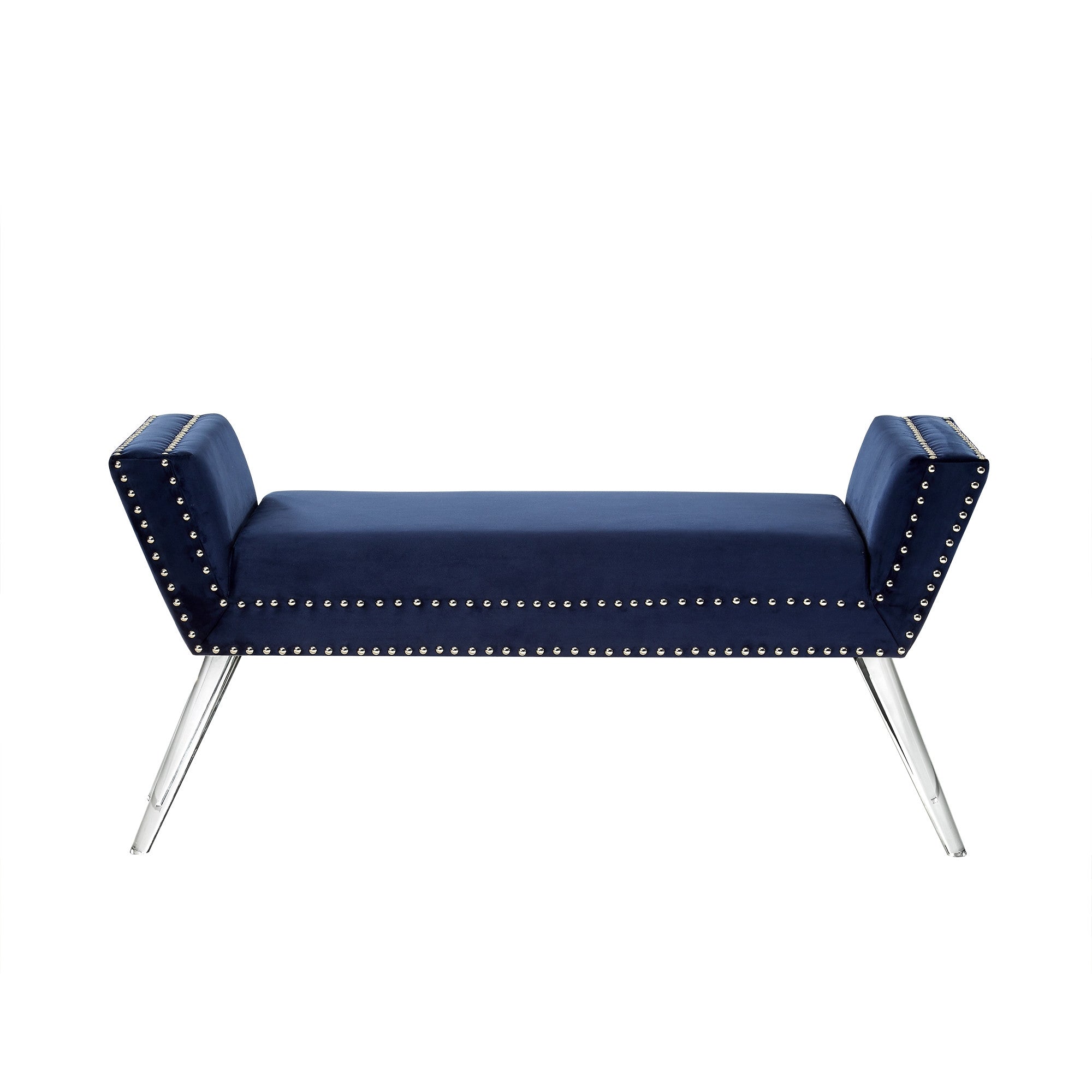 45" Navy Blue And Clear Upholstered Velvet Bench