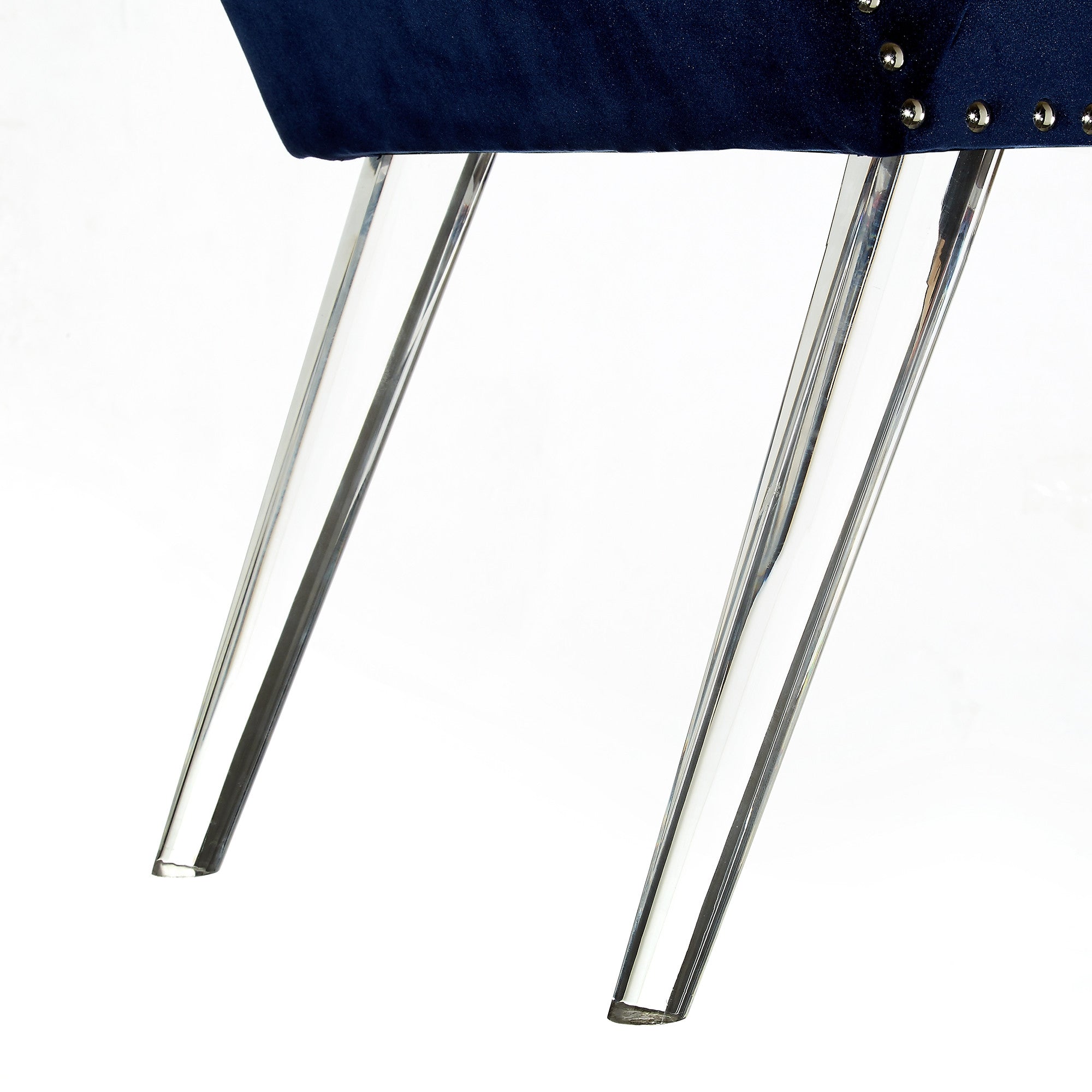 45" Navy Blue And Clear Upholstered Velvet Bench