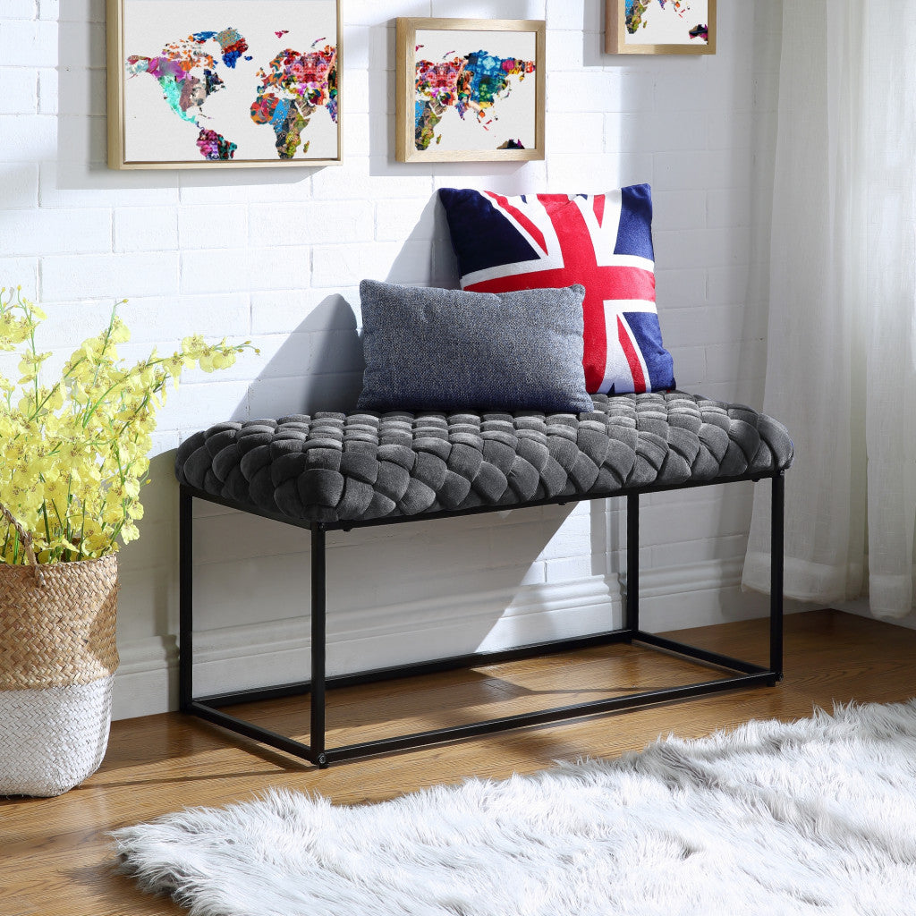 Gray And Black Upholstered Velvet Bench 39"
