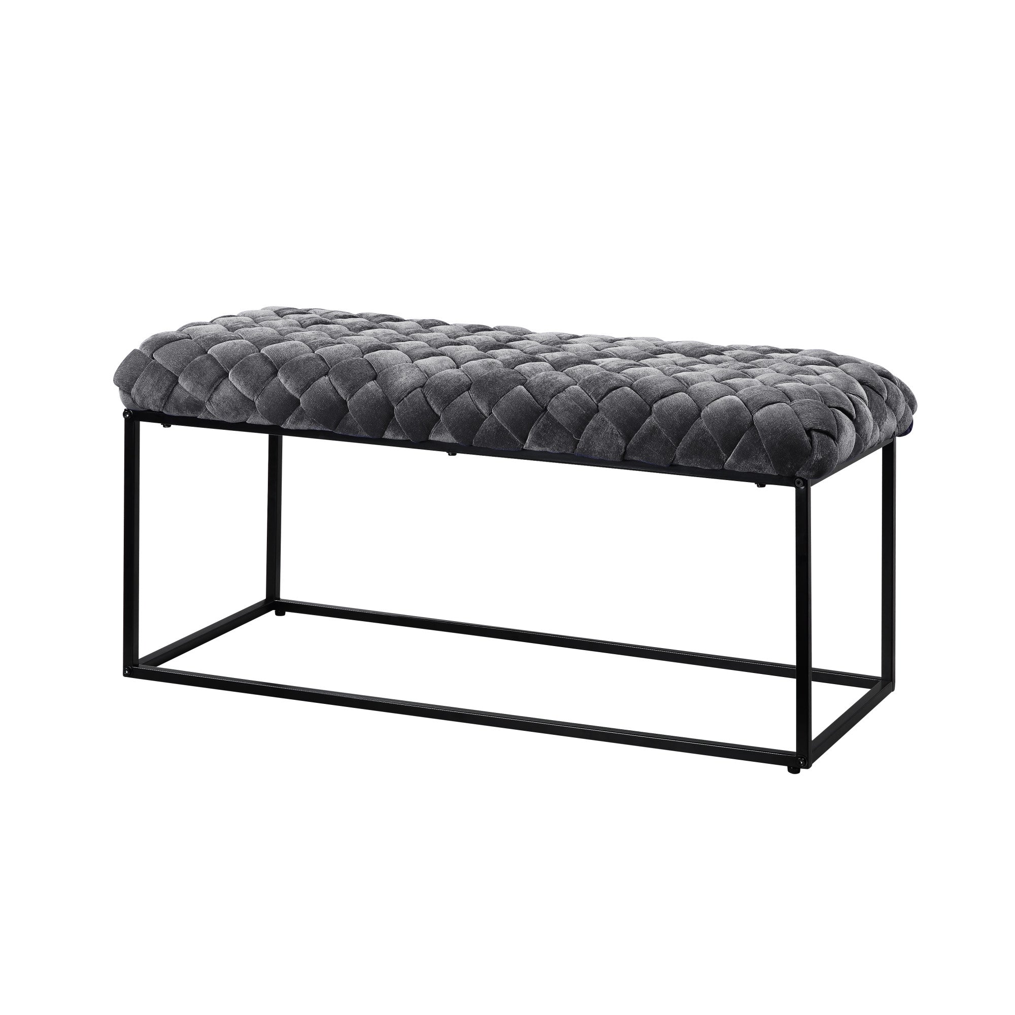 Gray And Black Upholstered Velvet Bench 39"