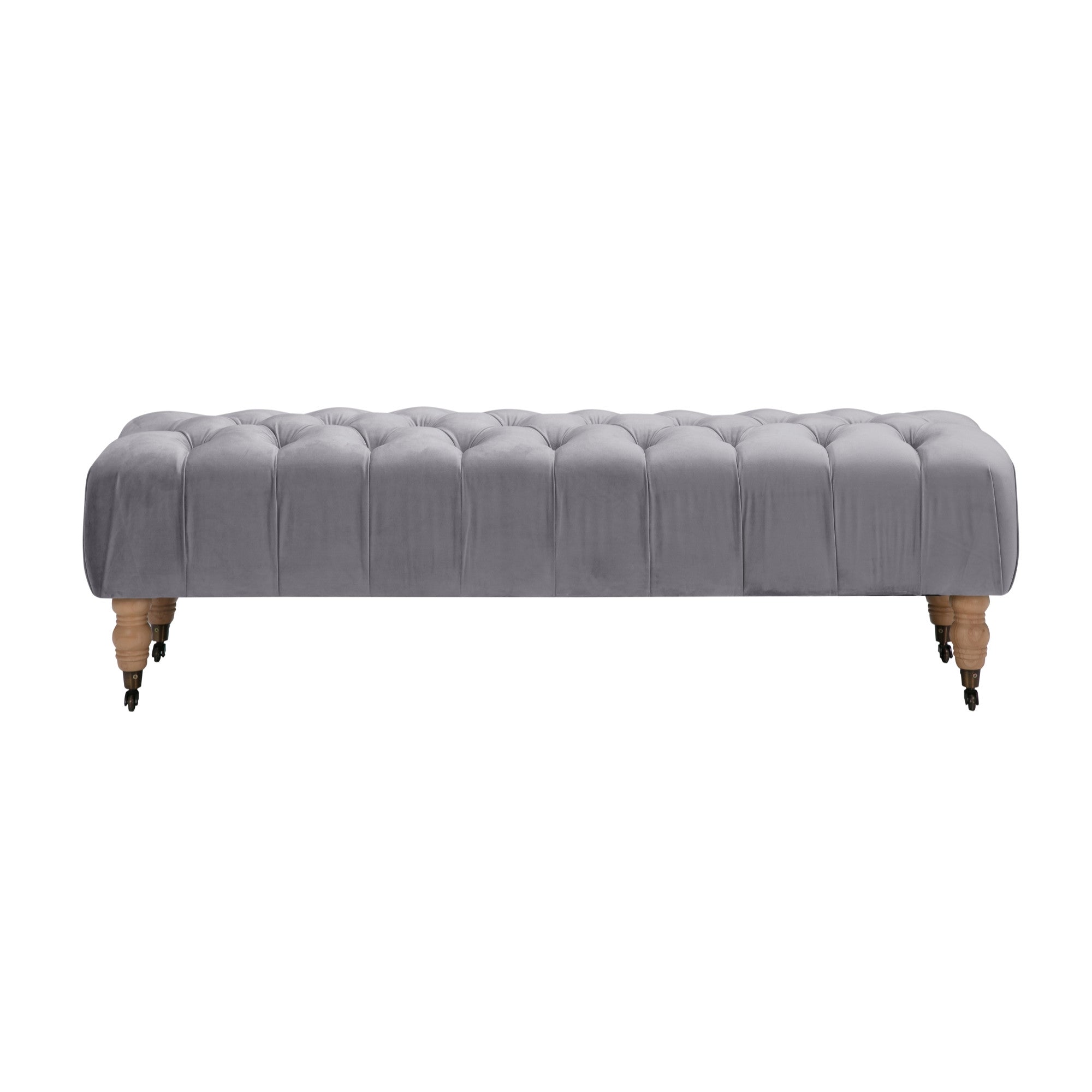 60" Gray And Brown Upholstered Velvet Bench