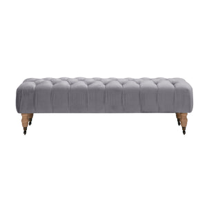 60" Gray And Brown Upholstered Velvet Bench