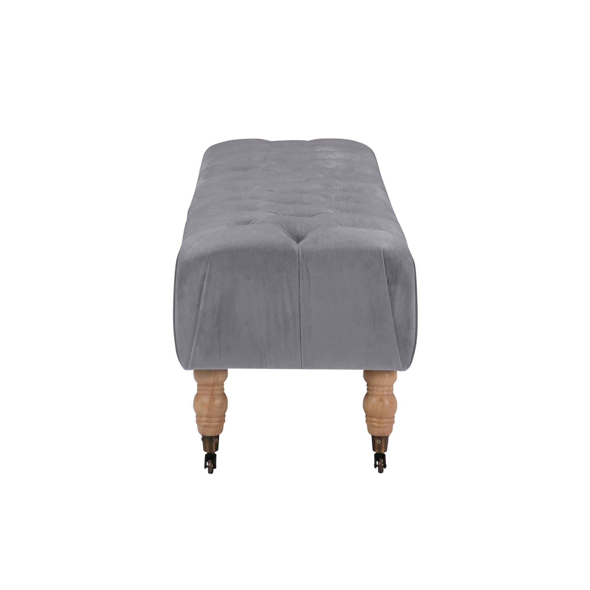 60" Gray And Brown Upholstered Velvet Bench