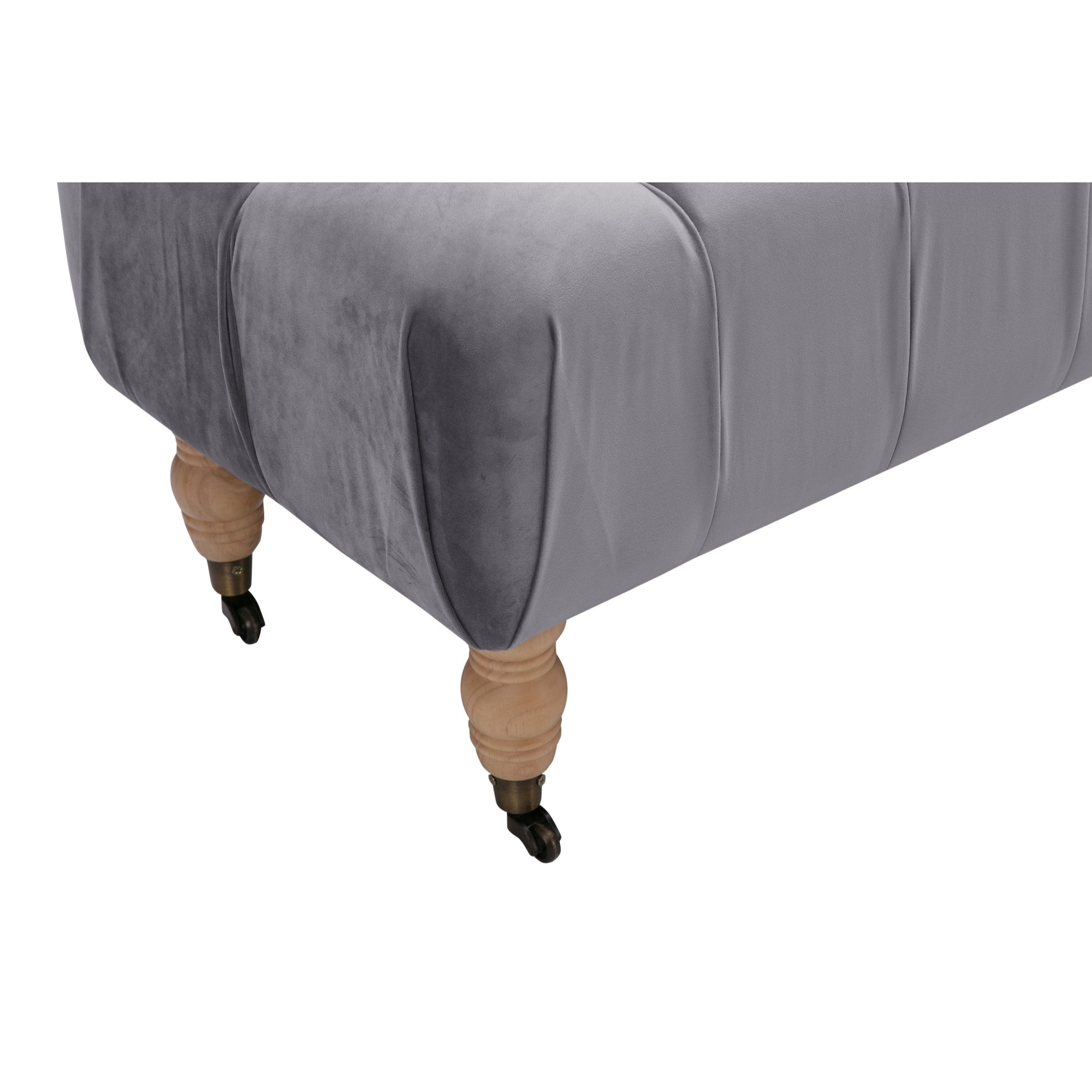 60" Gray And Brown Upholstered Velvet Bench