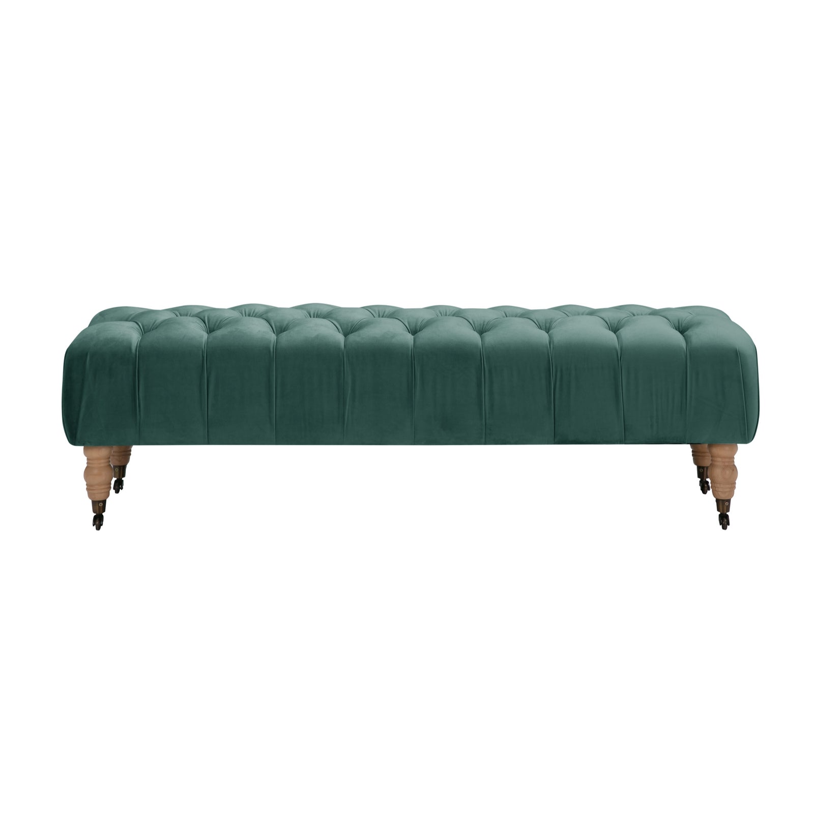 60" Hunter Green And Brown Upholstered Velvet Bench