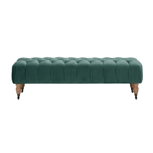 60" Hunter Green And Brown Upholstered Velvet Bench