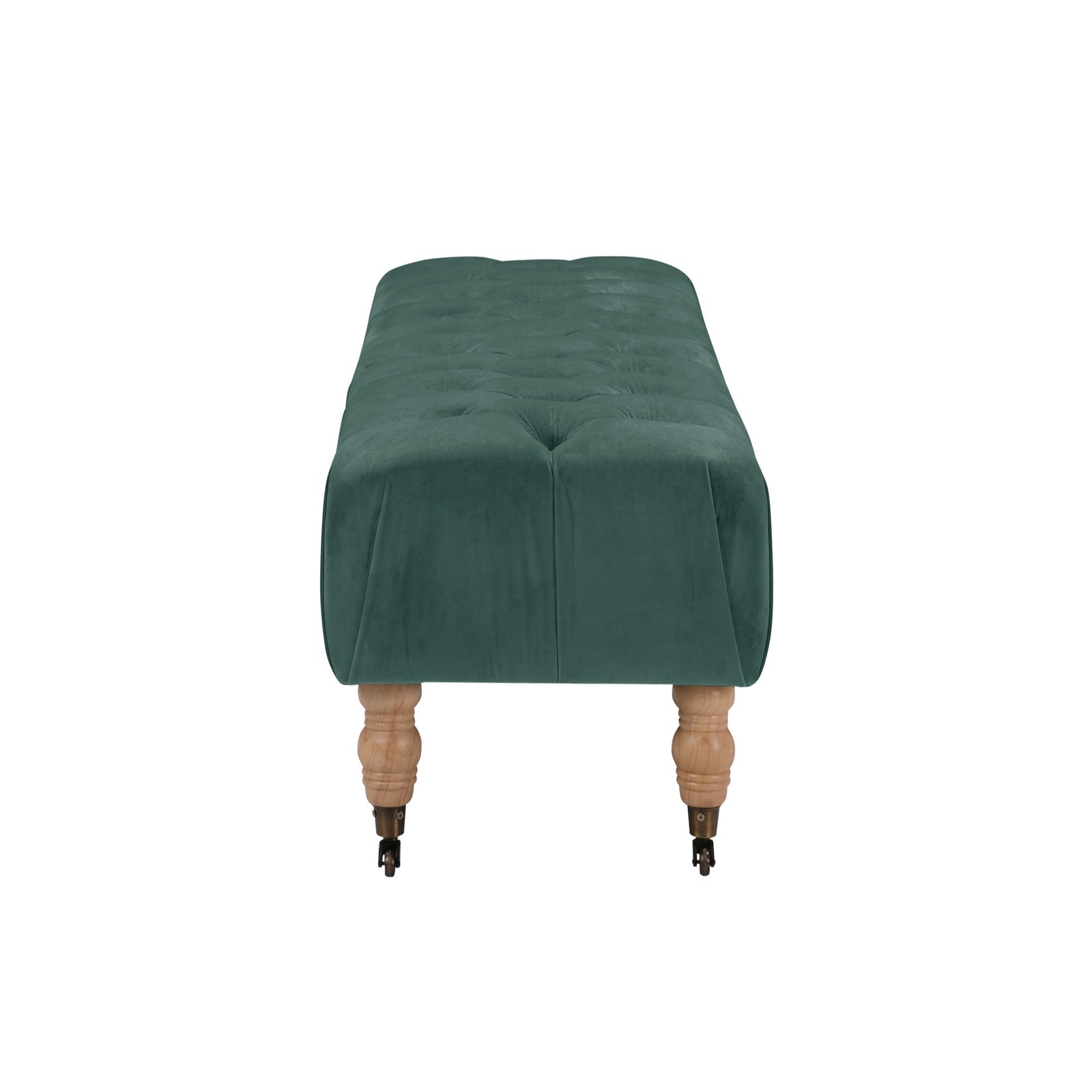 60" Hunter Green And Brown Upholstered Velvet Bench