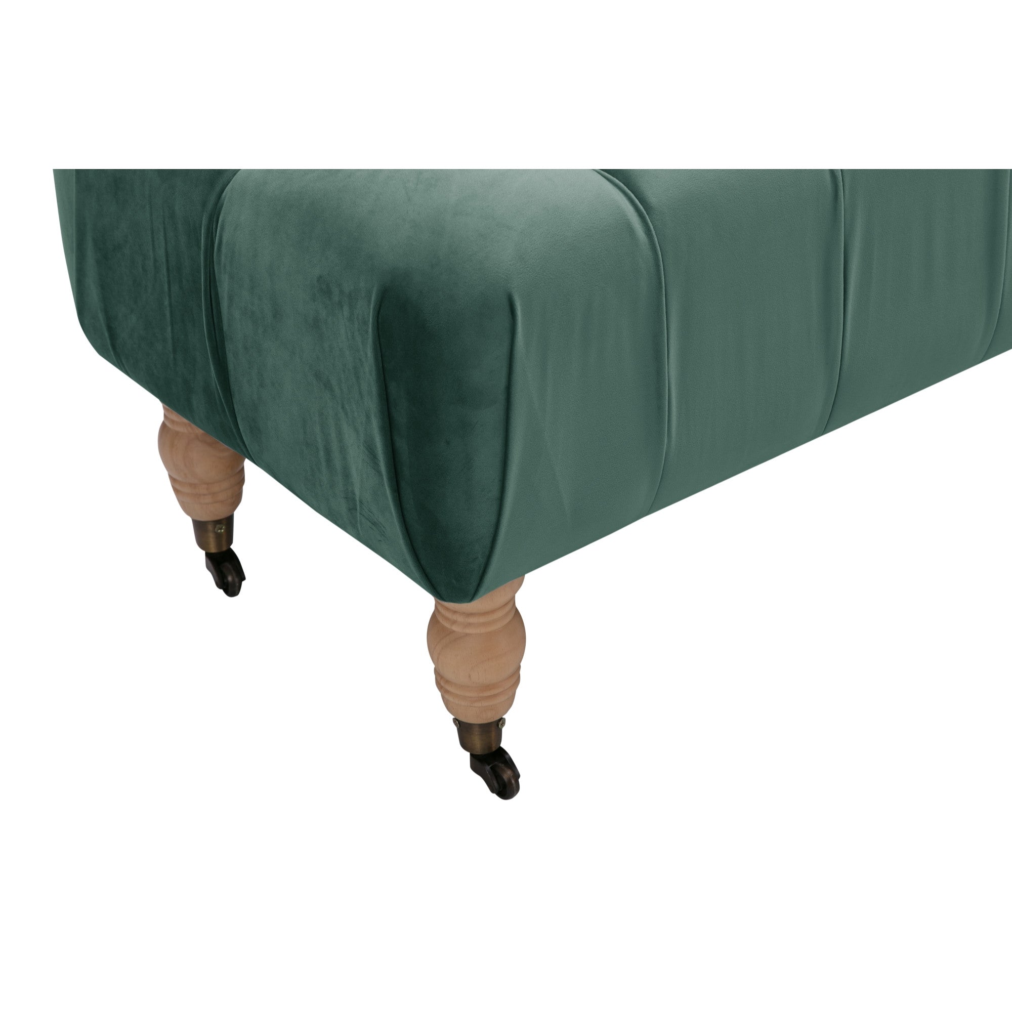 60" Hunter Green And Brown Upholstered Velvet Bench