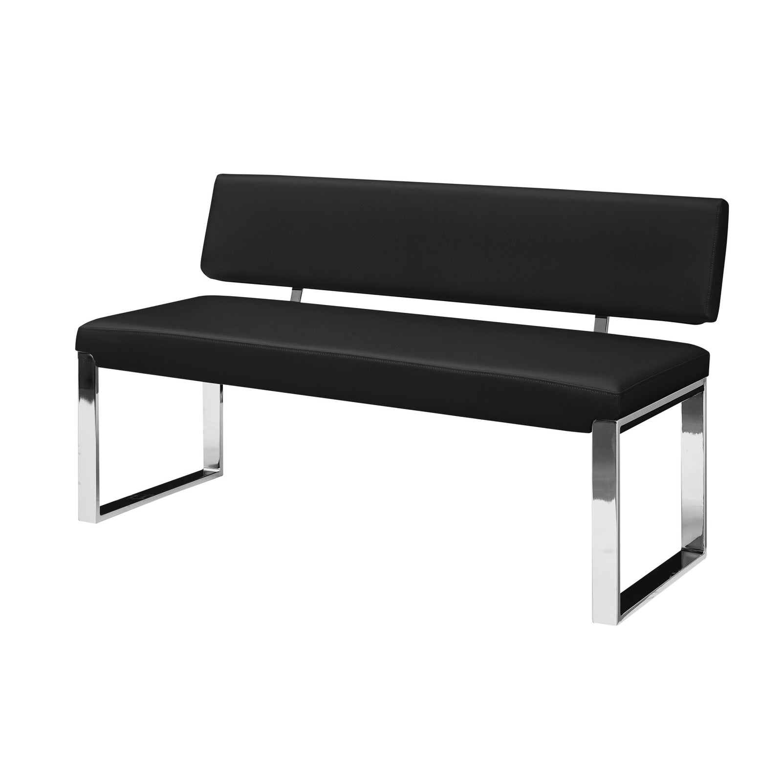 50" Black And Silver Upholstered Faux Leather Bench