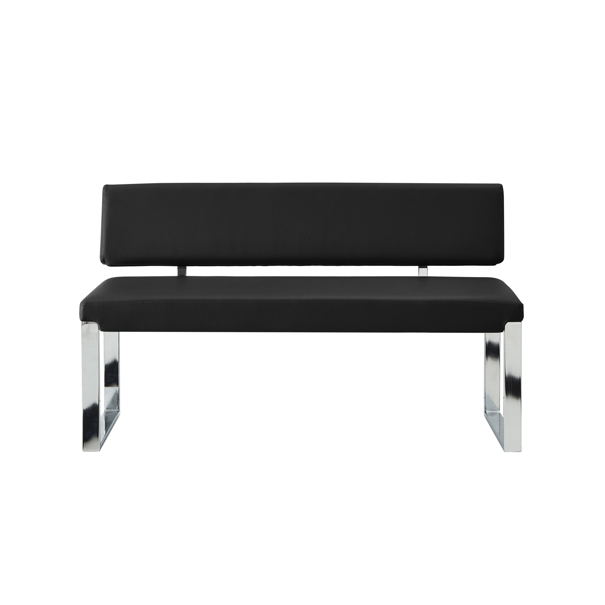 50" Black And Silver Upholstered Faux Leather Bench