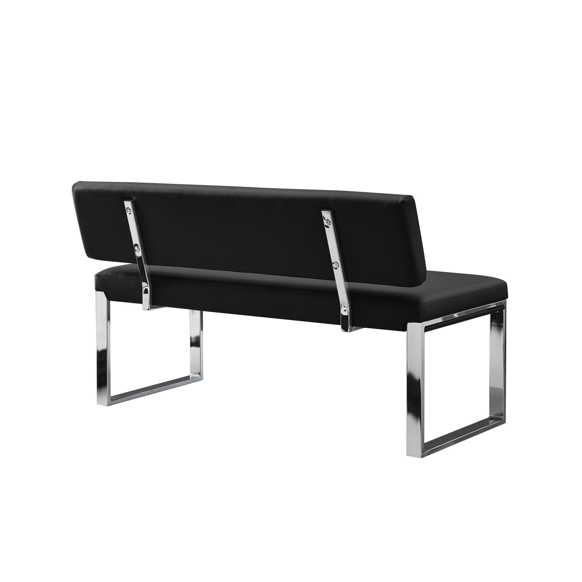 50" Black And Silver Upholstered Faux Leather Bench