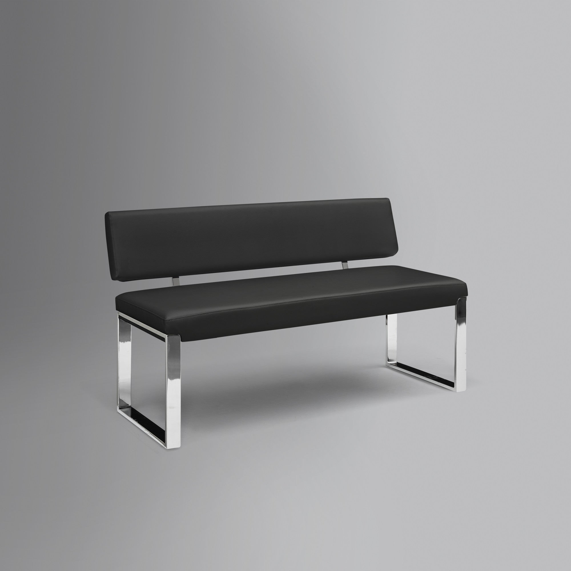 50" Black And Silver Upholstered Faux Leather Bench