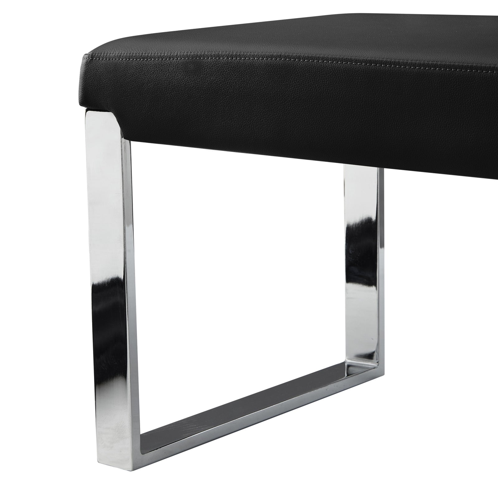 50" Black And Silver Upholstered Faux Leather Bench