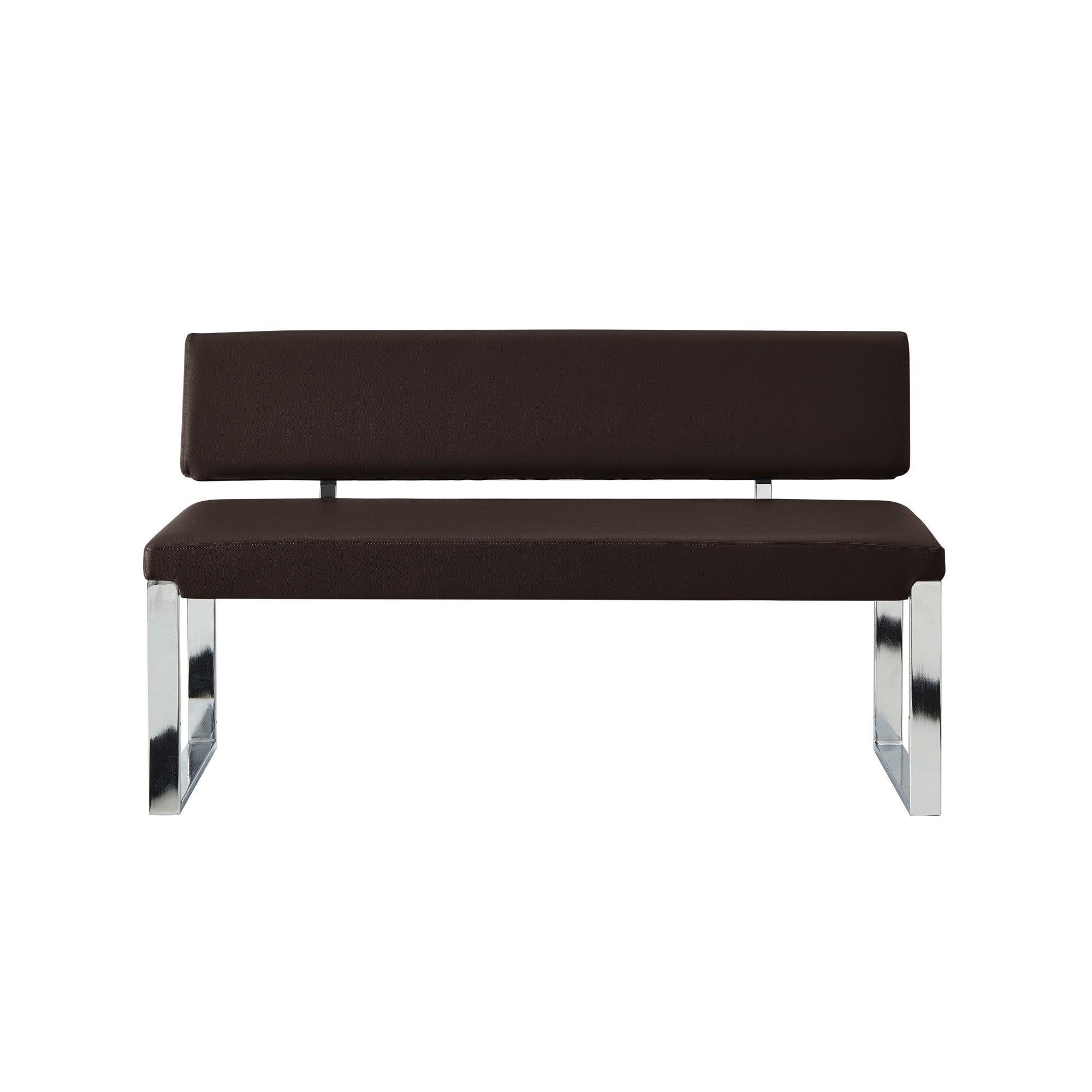 50" Brown And Silver Upholstered Faux Leather Bench