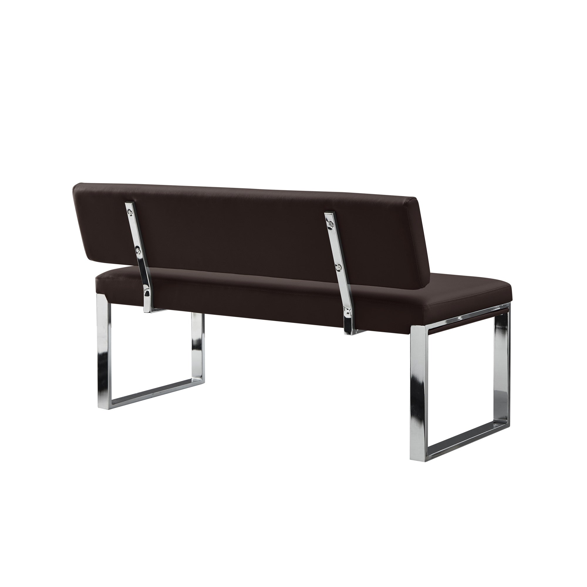 50" Brown And Silver Upholstered Faux Leather Bench