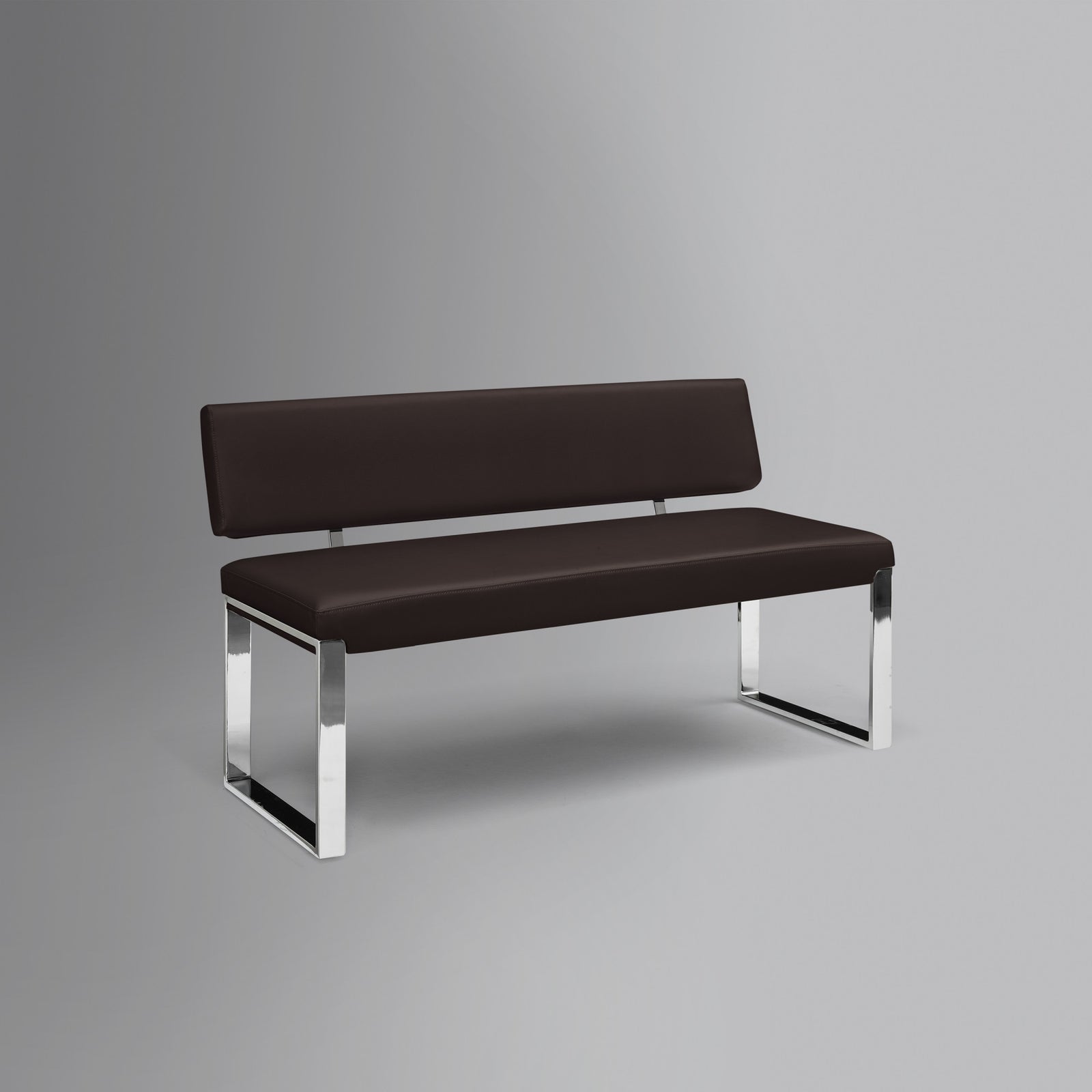 50" Brown And Silver Upholstered Faux Leather Bench