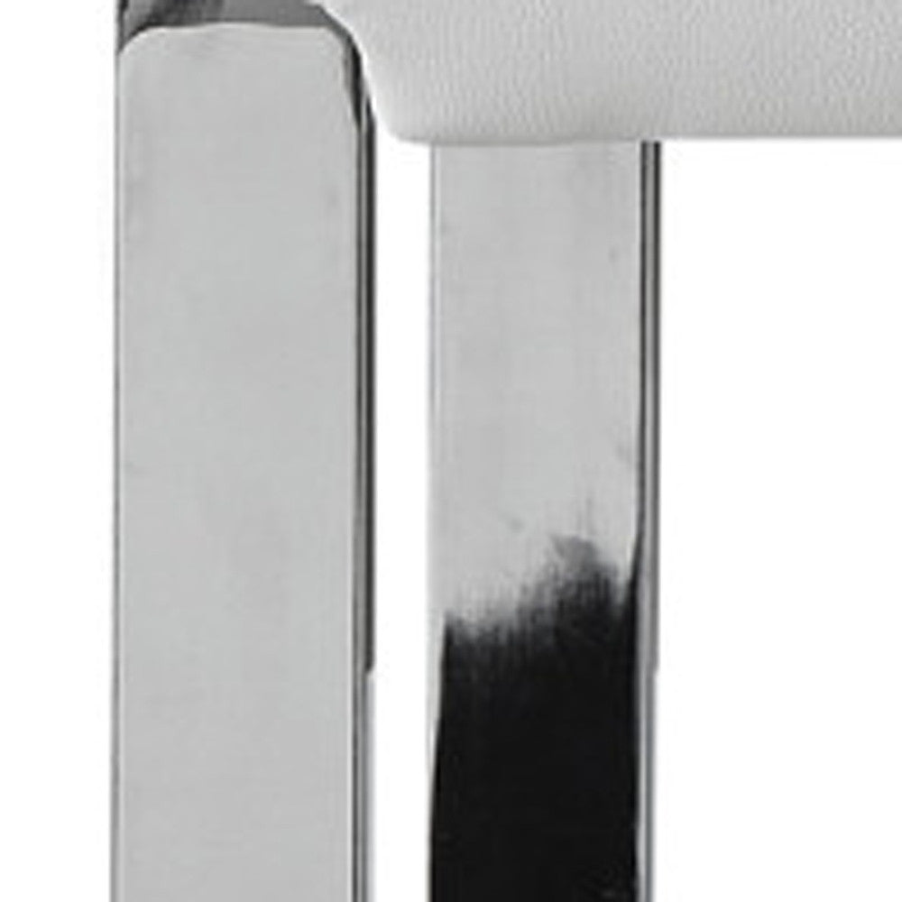 50" White And Silver Upholstered Faux Leather Bench