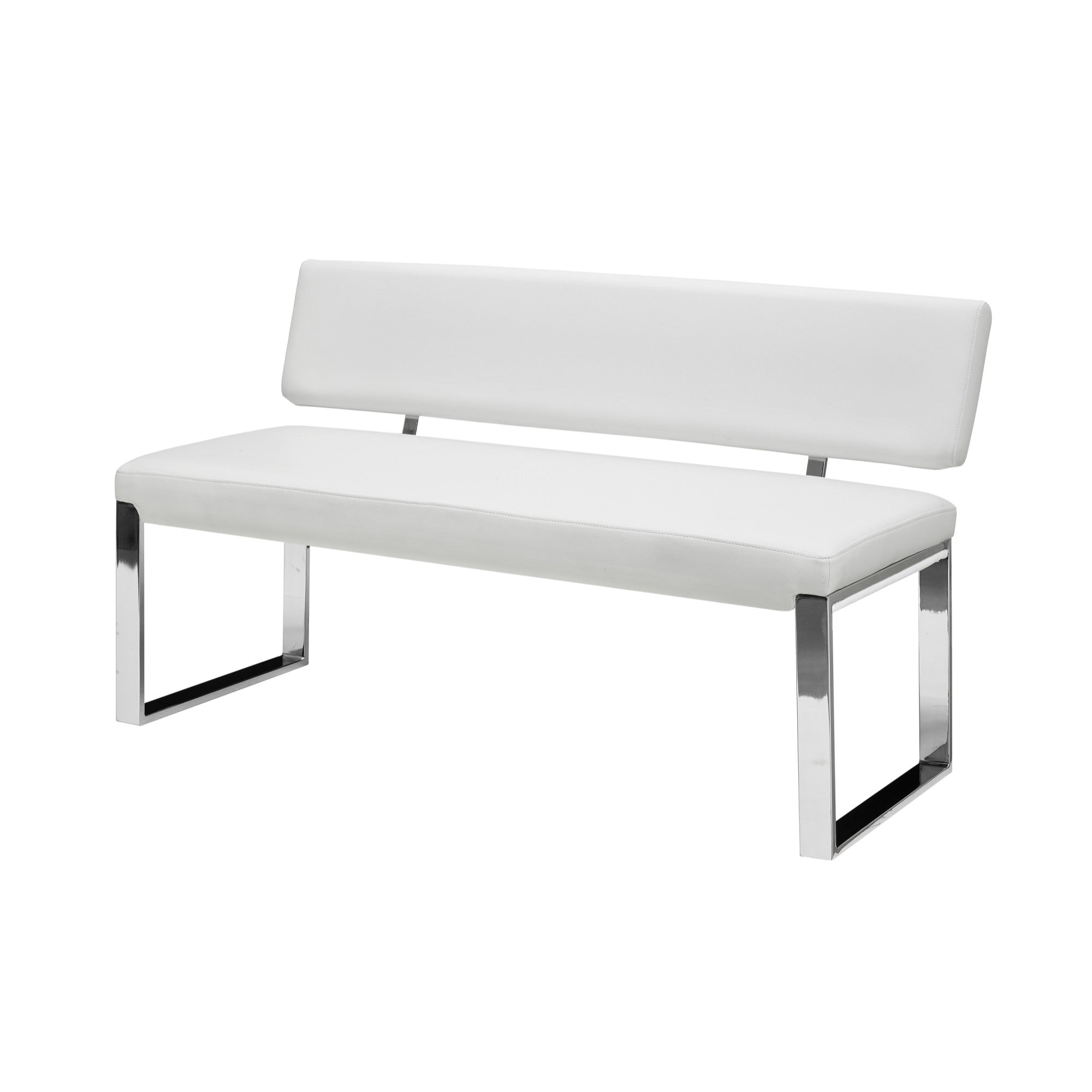 50" White And Silver Upholstered Faux Leather Bench
