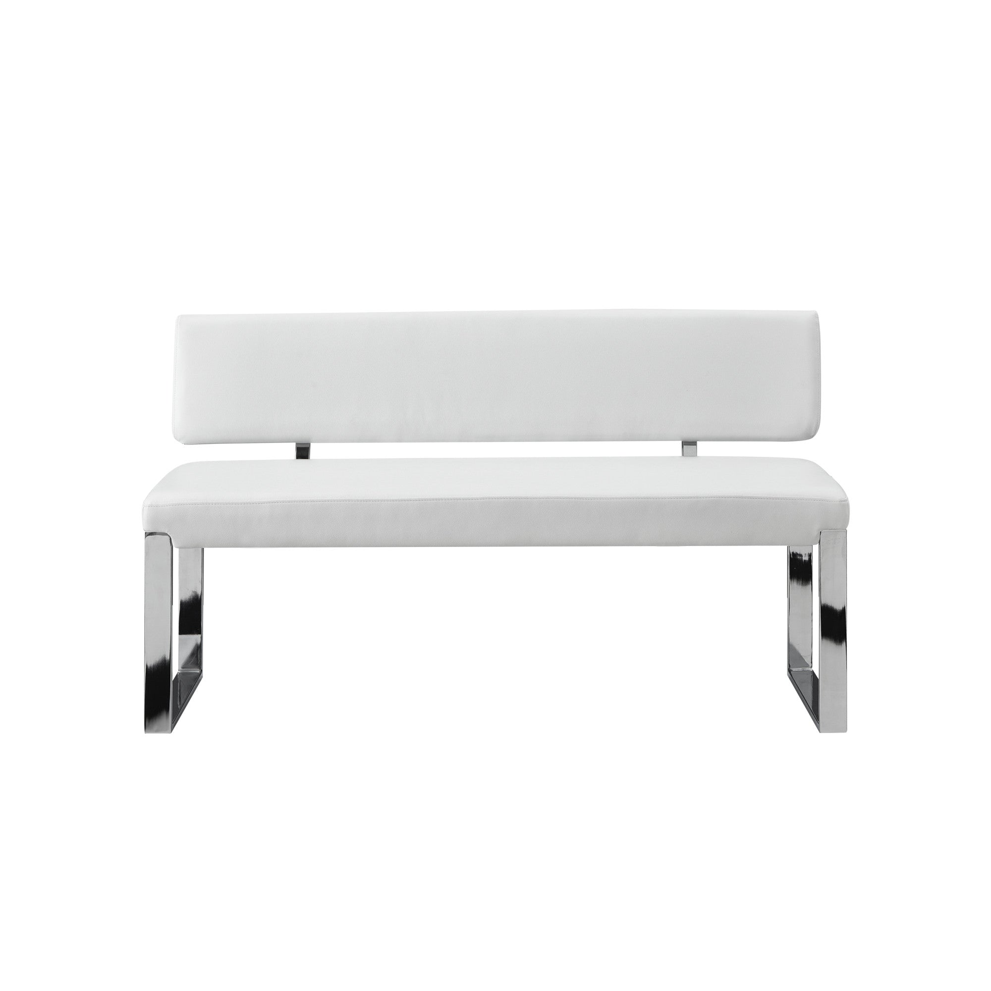 50" White And Silver Upholstered Faux Leather Bench