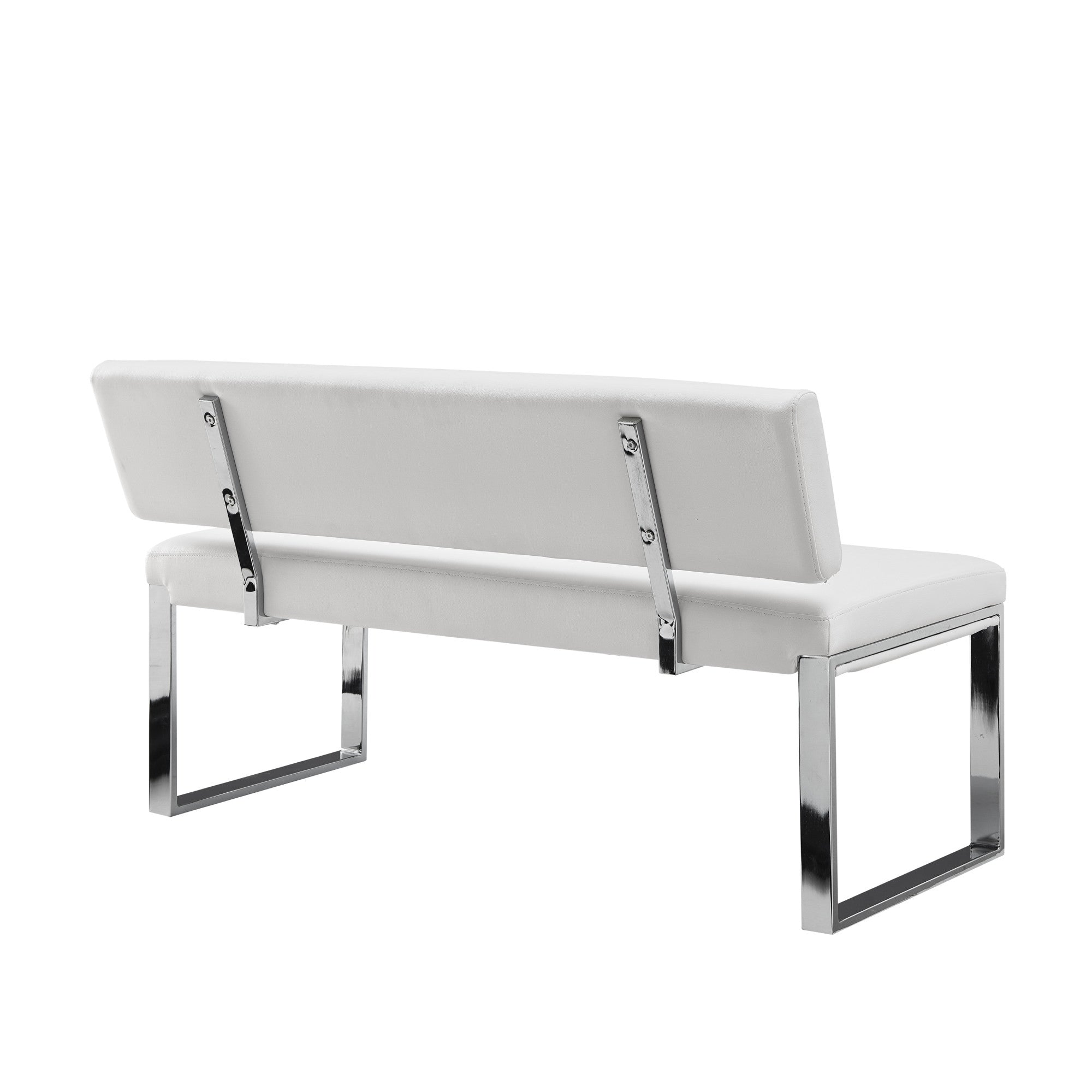 50" White And Silver Upholstered Faux Leather Bench