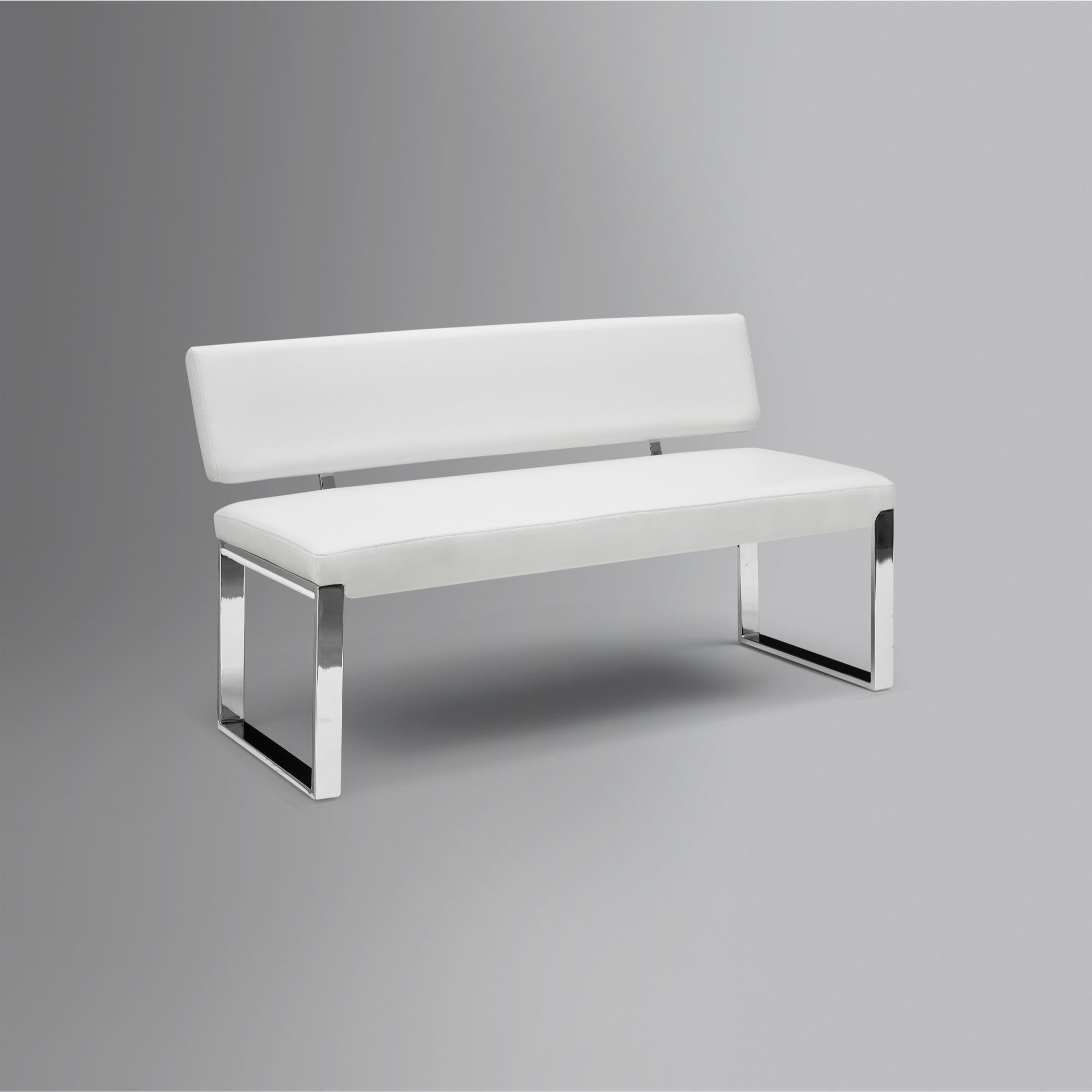 50" White And Silver Upholstered Faux Leather Bench