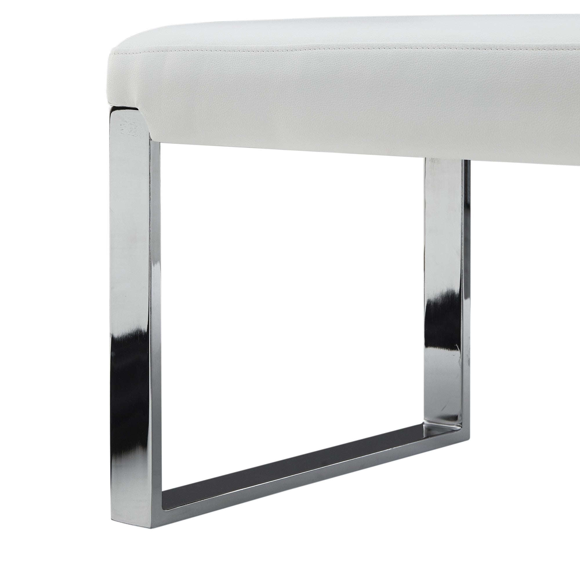 50" White And Silver Upholstered Faux Leather Bench