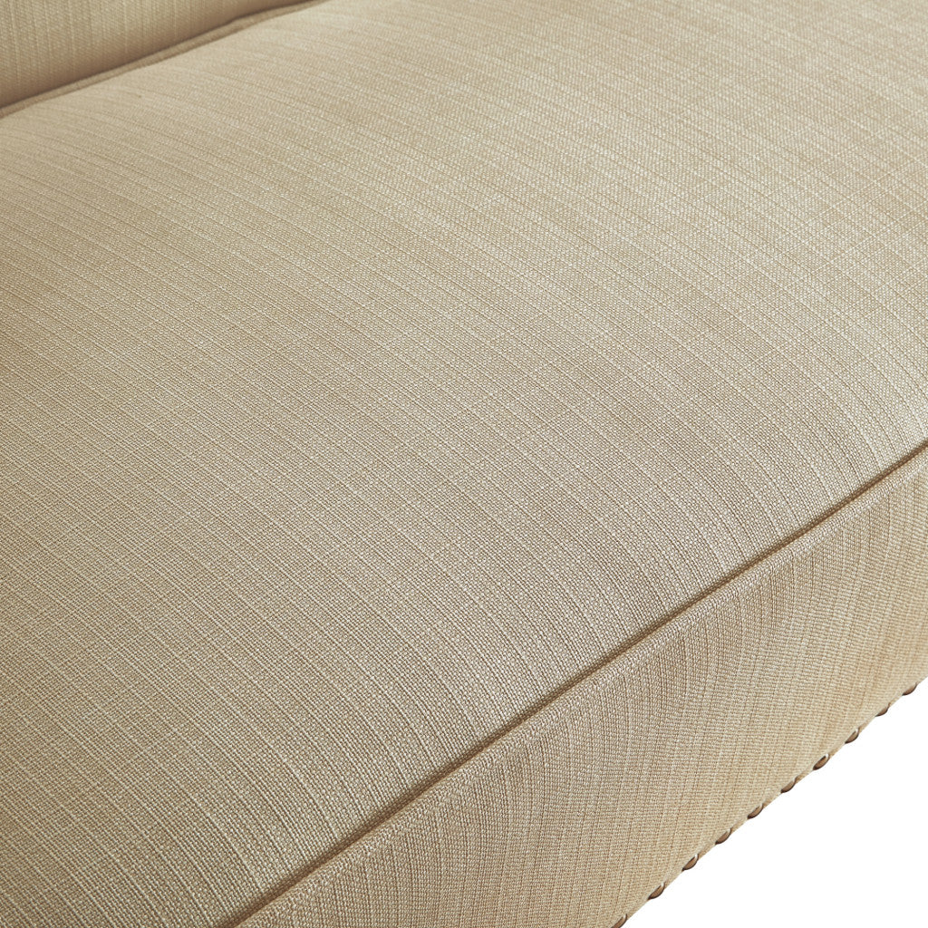 45" Beige And Black Upholstered Linen Bench