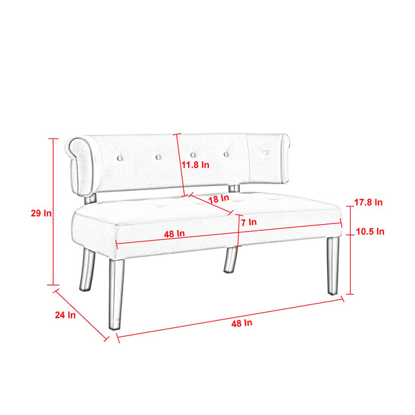 48" Light Gray And Brown Upholstered Linen Bench