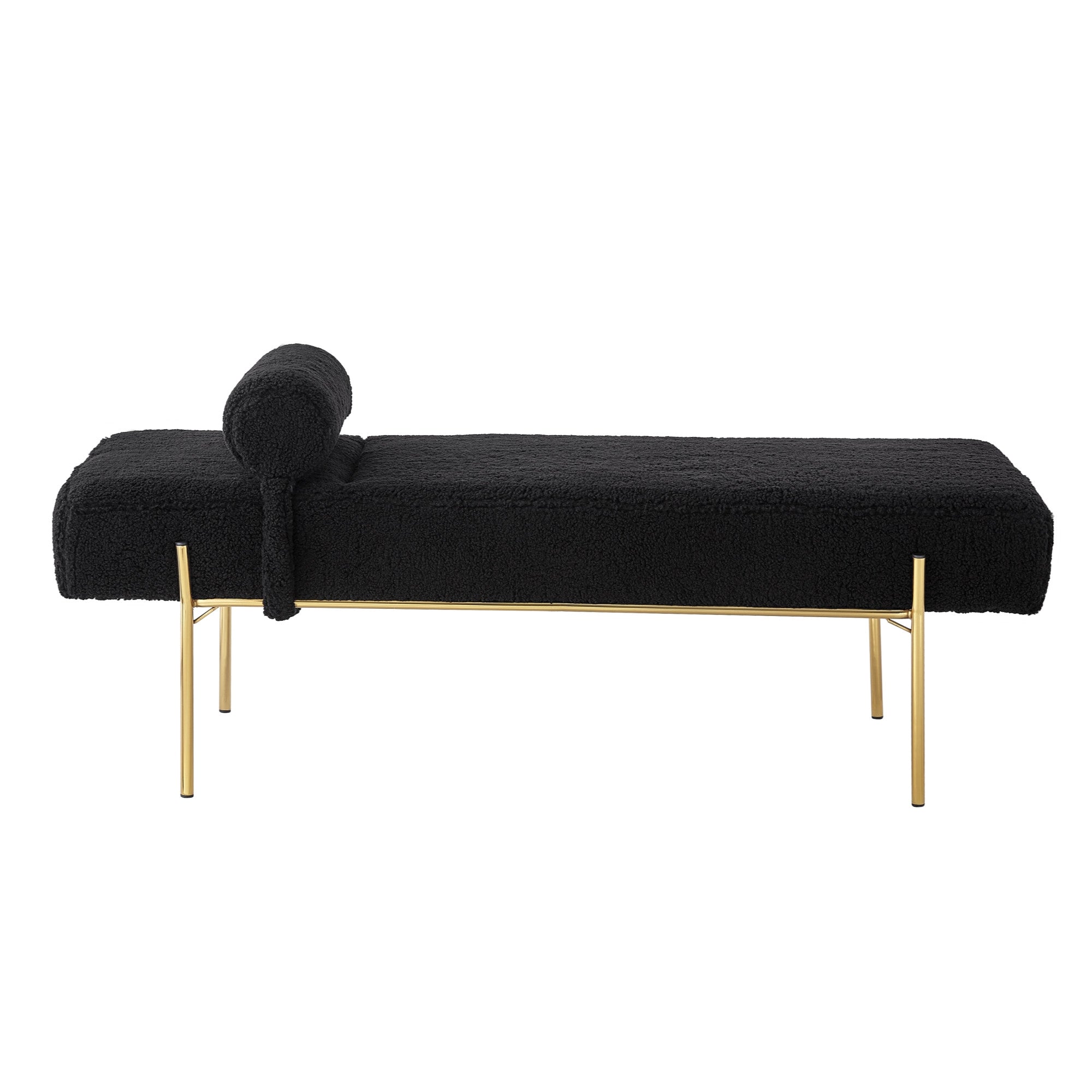 56" Black And Gold Upholstered Sherpa Bench