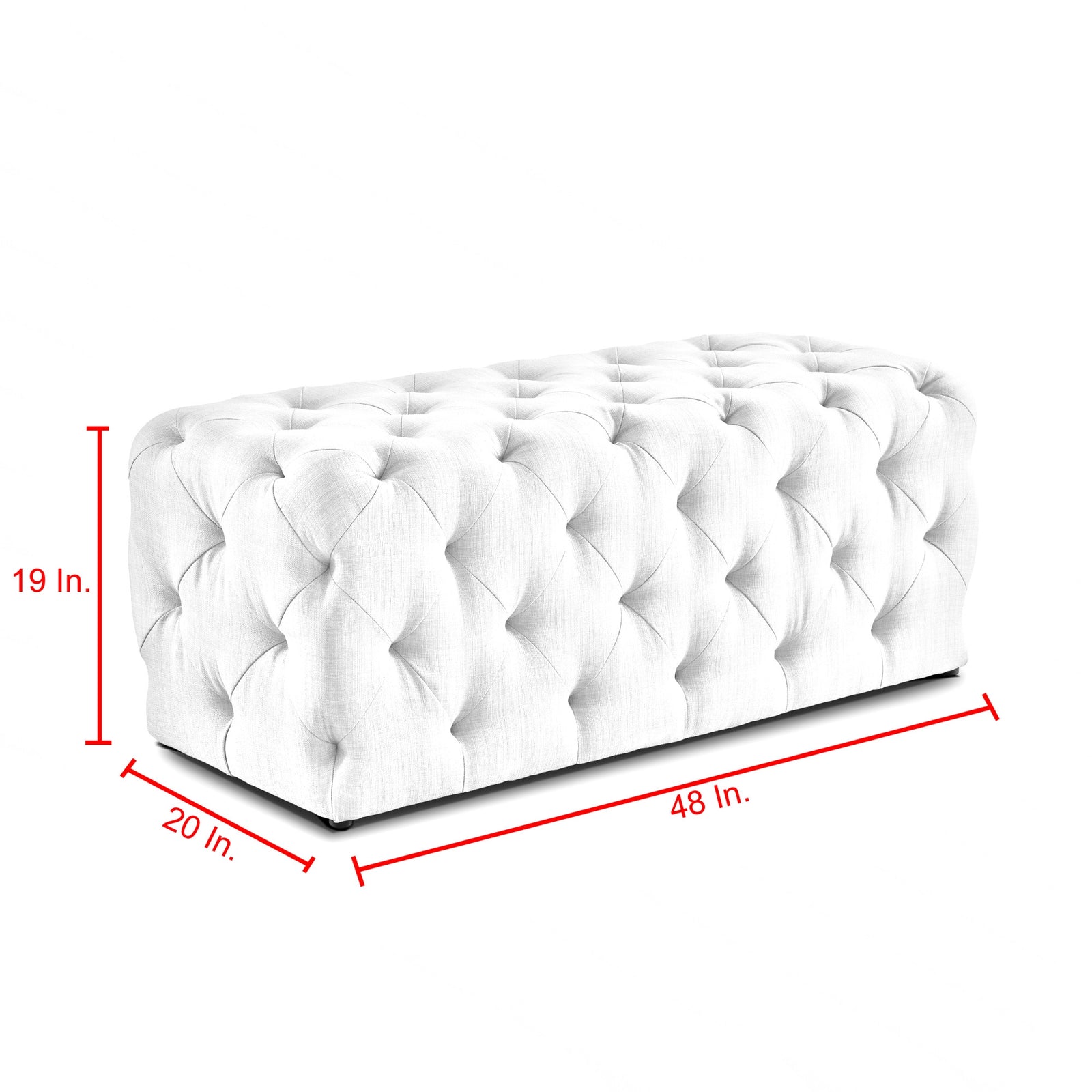 48" Cream And Black Upholstered Linen Bench