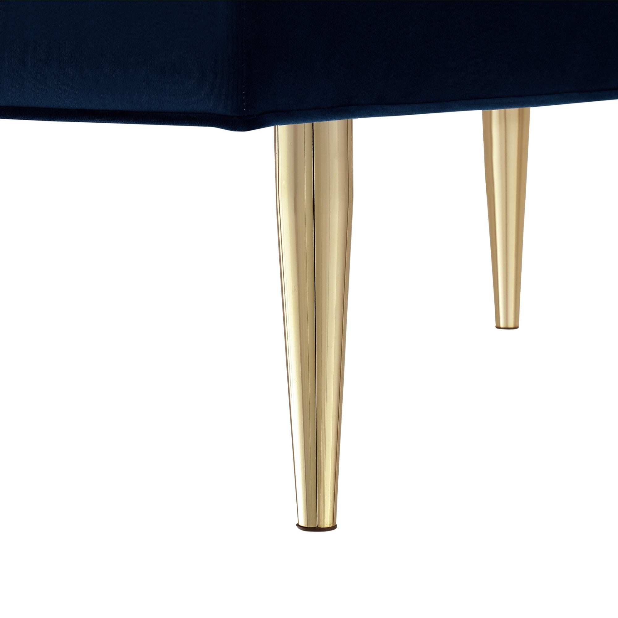 53" Navy Blue And Gold Upholstered Velvet Bench