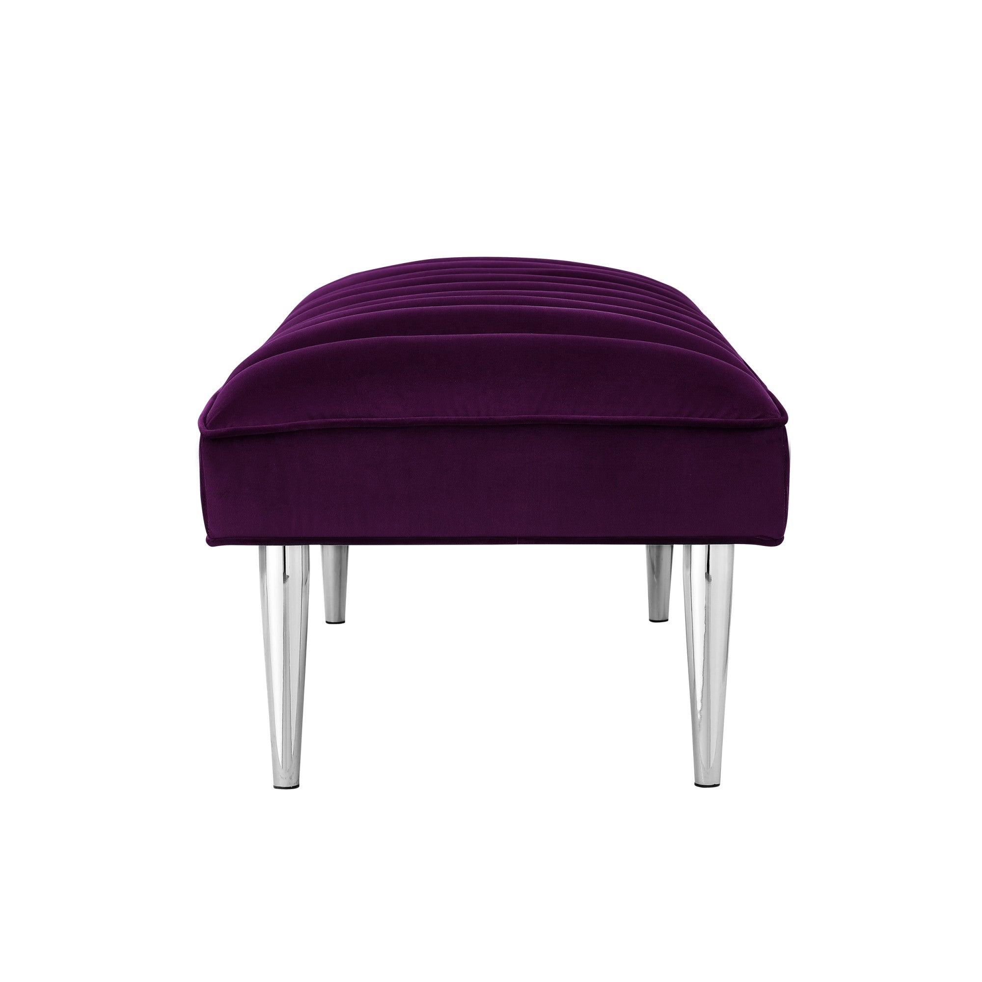 Purple And Silver Upholstered Velvet Bench 53"