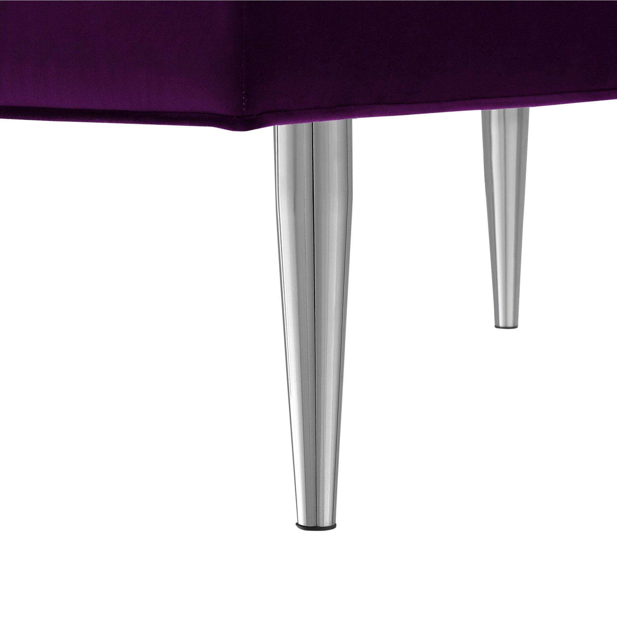 Purple And Silver Upholstered Velvet Bench 53"