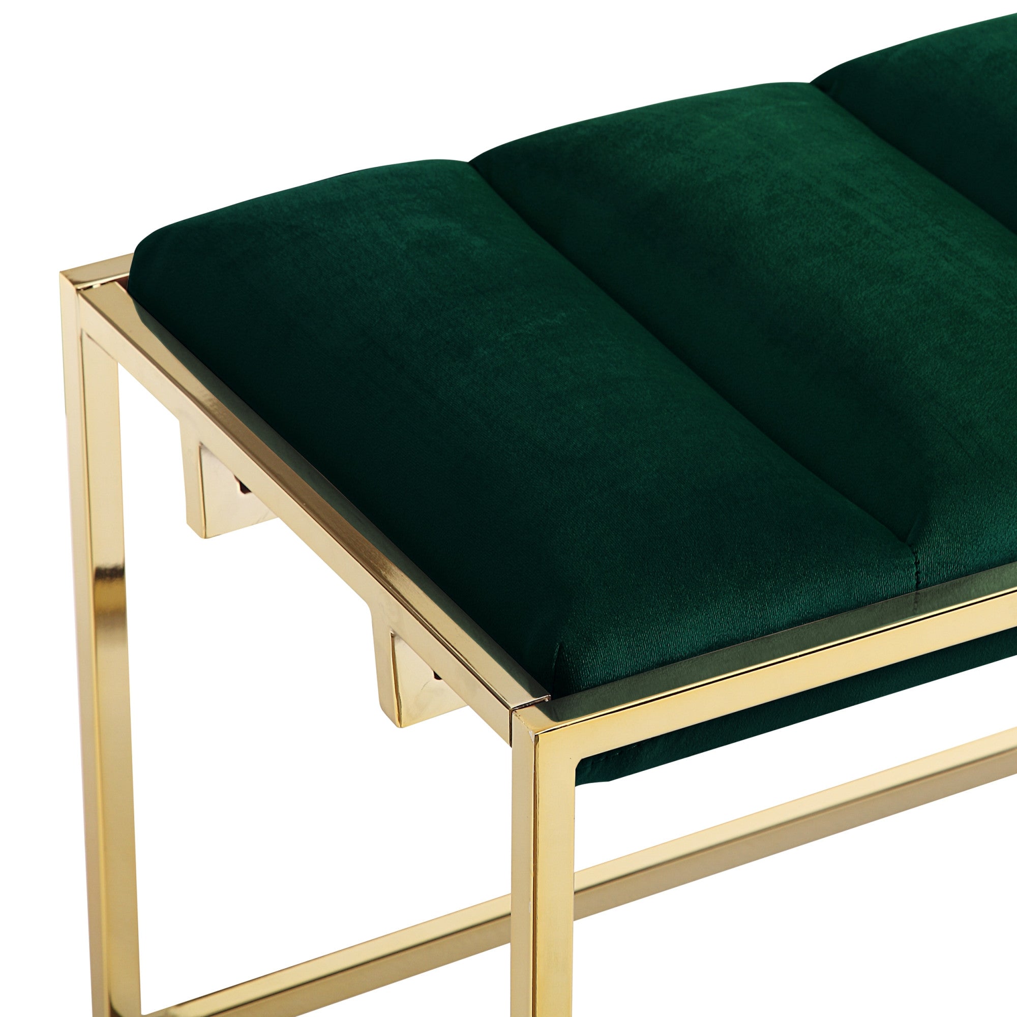 50" Green And Gold Upholstered Velvet Bench