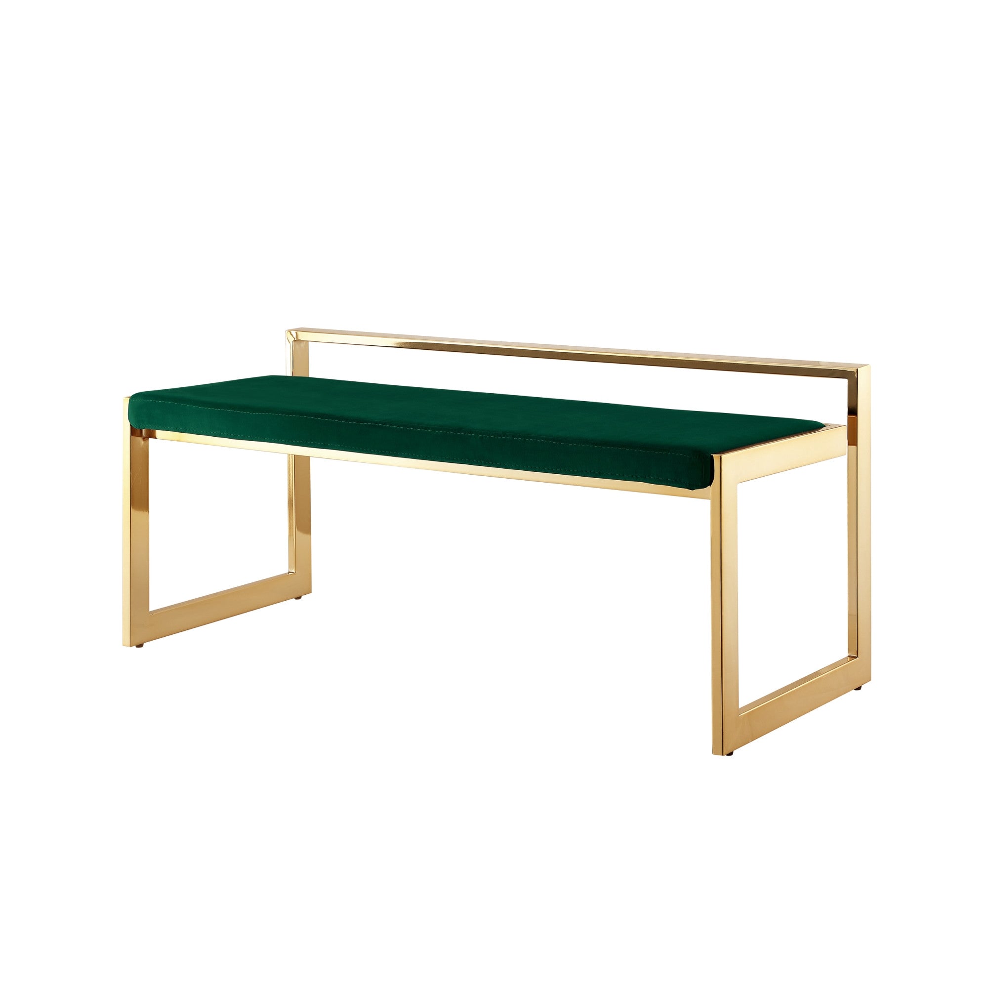 48" Green And Gold Upholstered Velvet Bench
