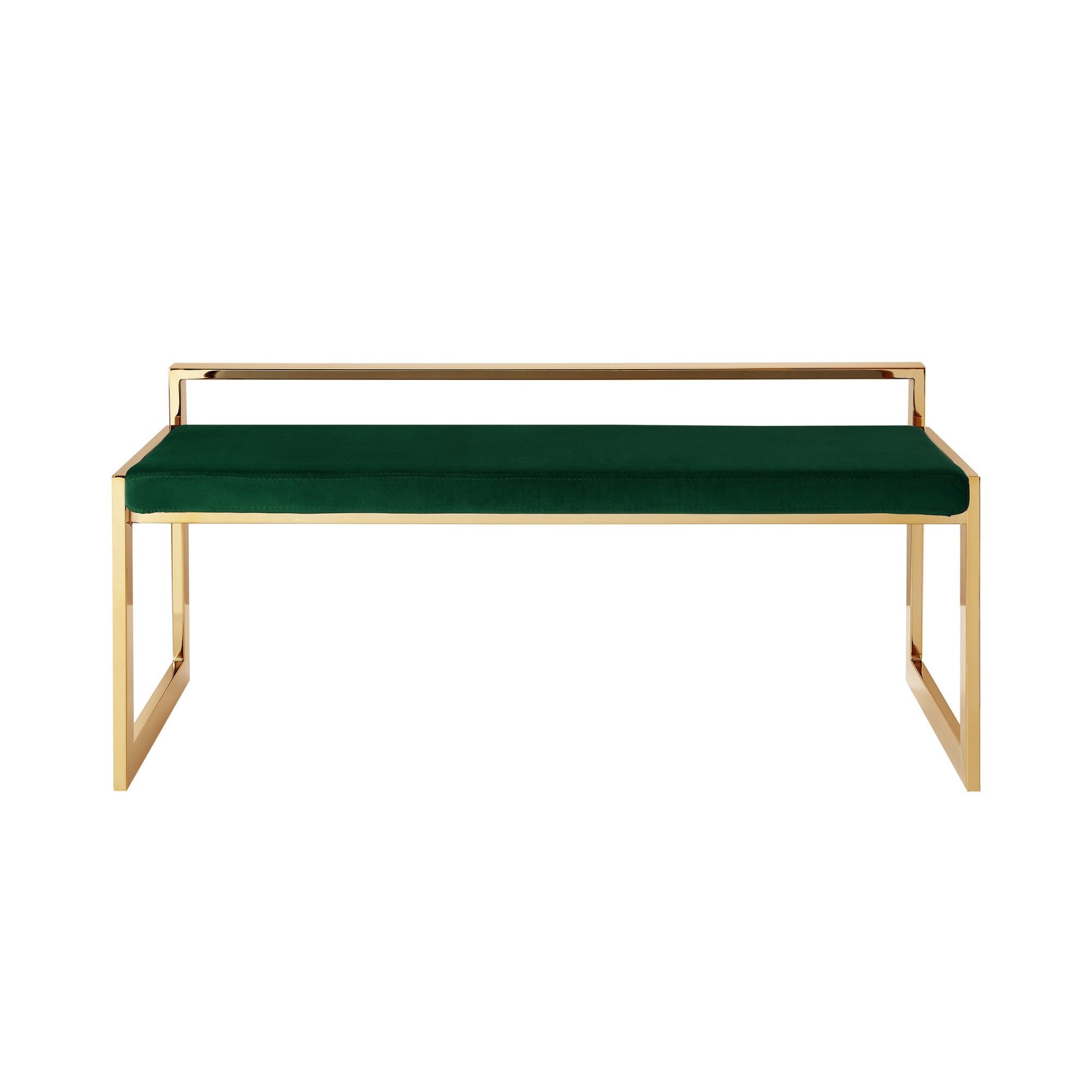 48" Green And Gold Upholstered Velvet Bench
