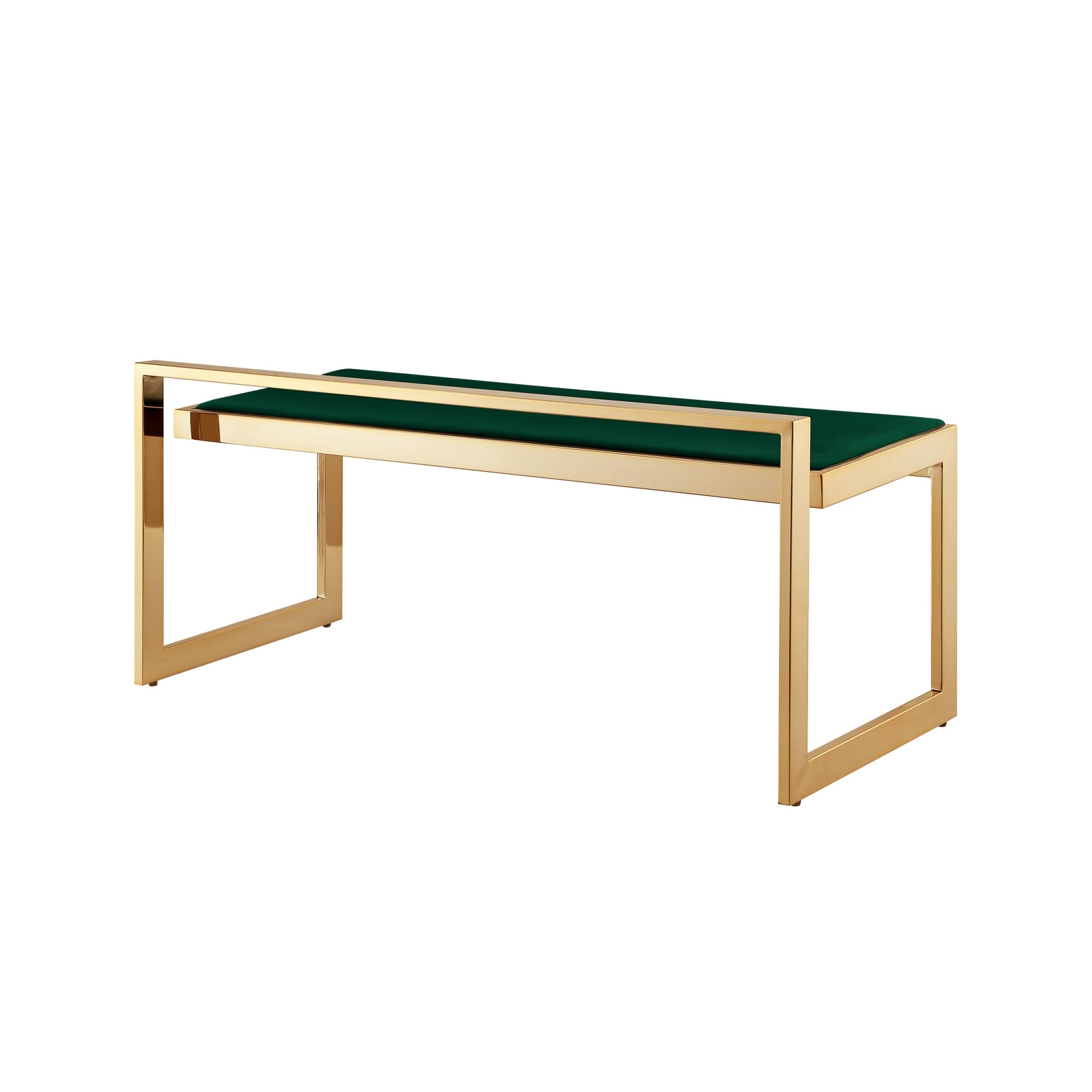 48" Green And Gold Upholstered Velvet Bench