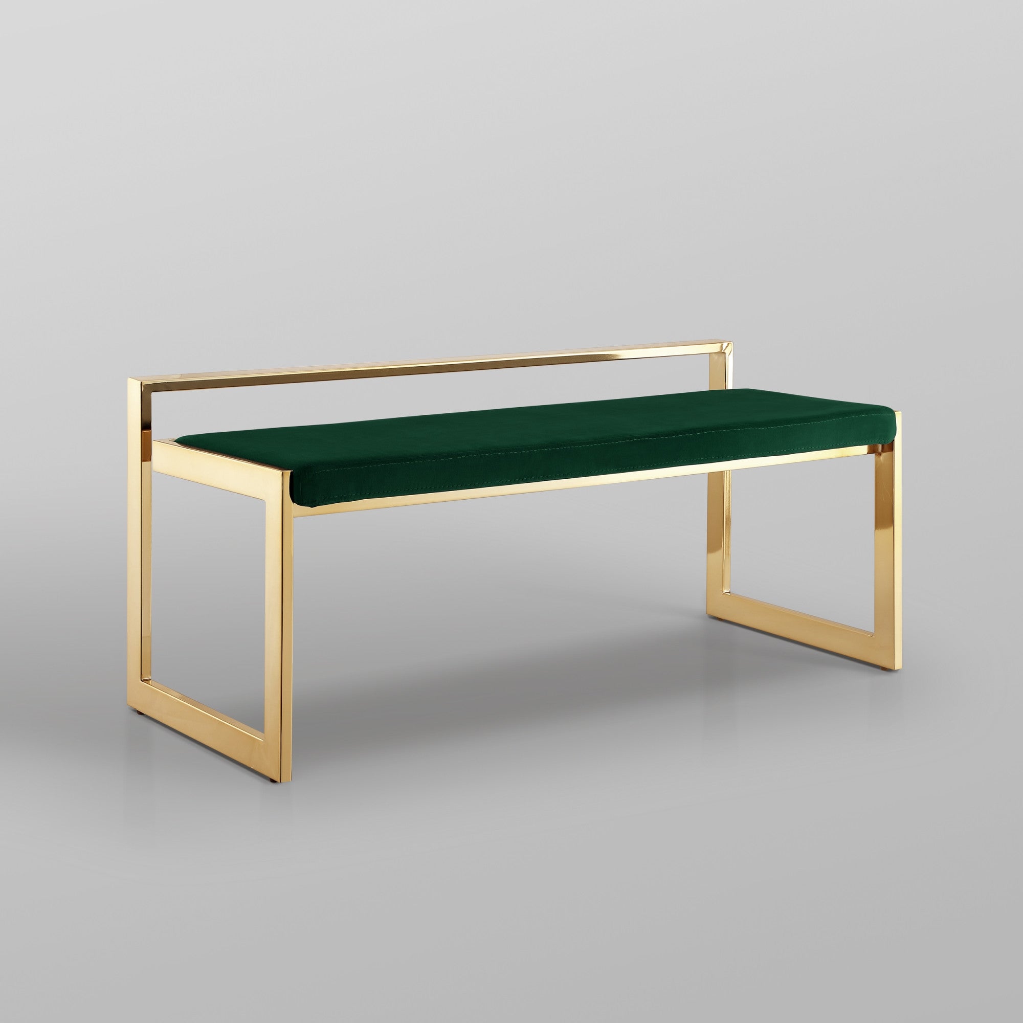 48" Green And Gold Upholstered Velvet Bench
