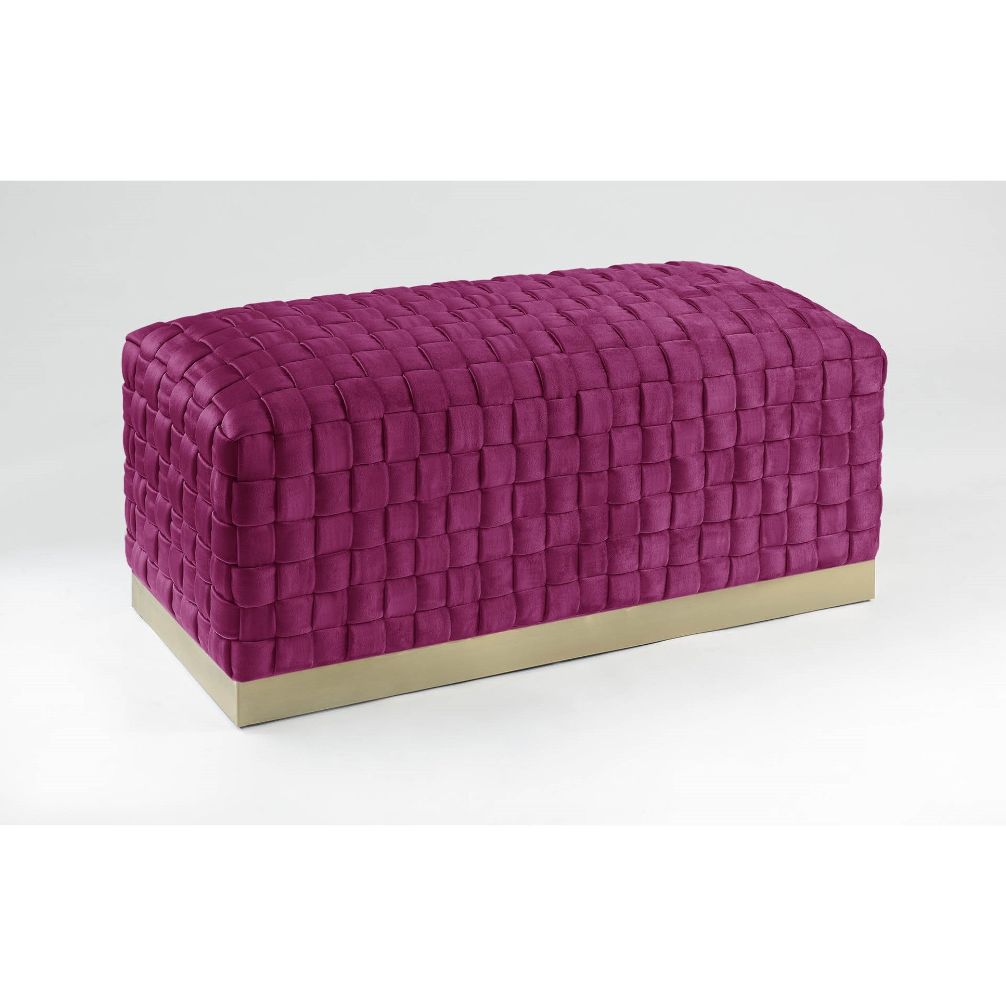 Fuchsia And Gold Upholstered Velvet Bench 40"