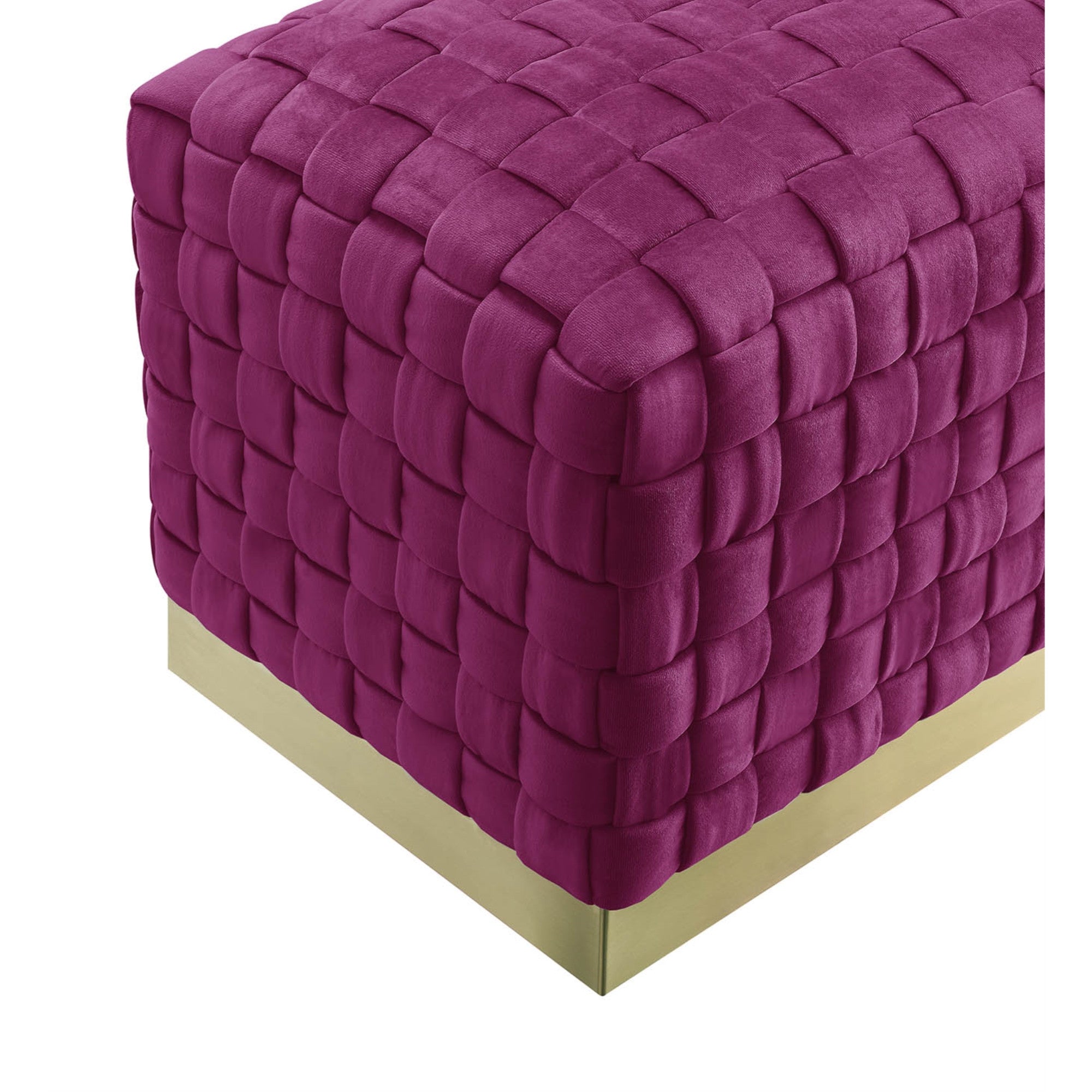 Fuchsia And Gold Upholstered Velvet Bench 40"
