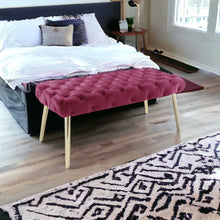 Fuchsia And Gold Upholstered Velvet Bench 48