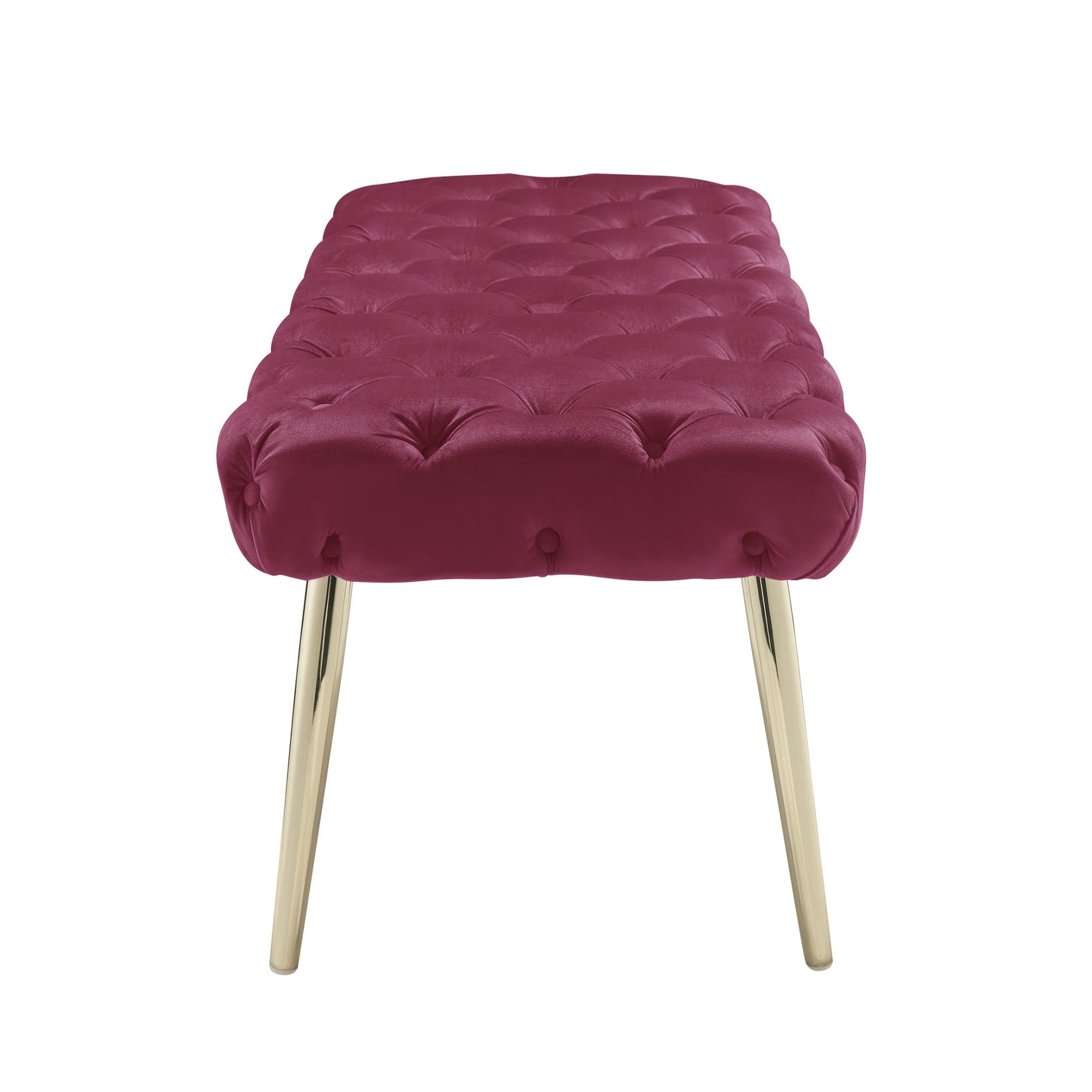 Fuchsia And Gold Upholstered Velvet Bench 48"