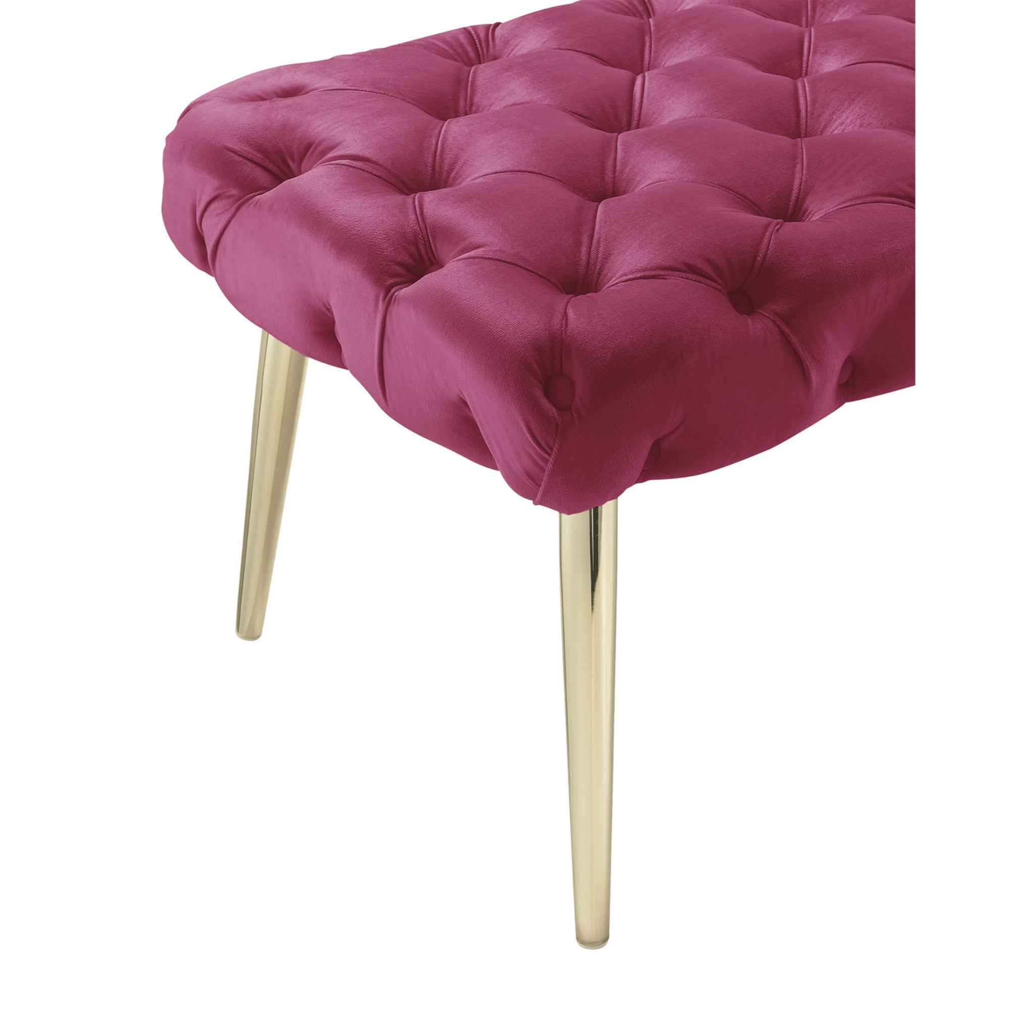Fuchsia And Gold Upholstered Velvet Bench 48"