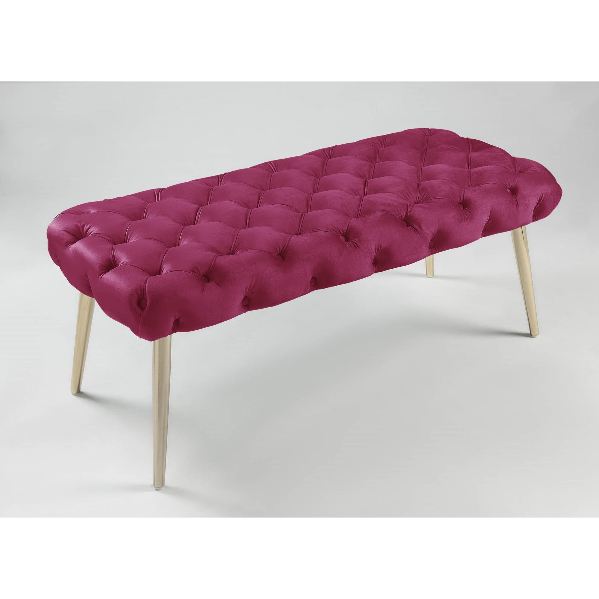 Fuchsia And Gold Upholstered Velvet Bench 48"