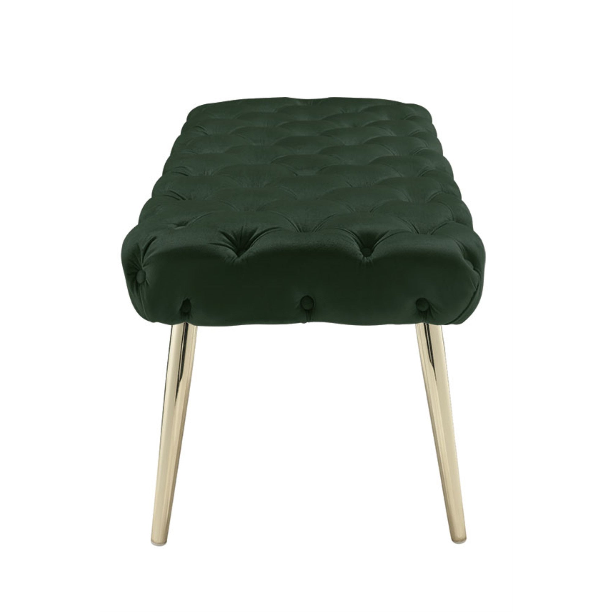 48" Hunter Green And Gold Upholstered Velvet Bench