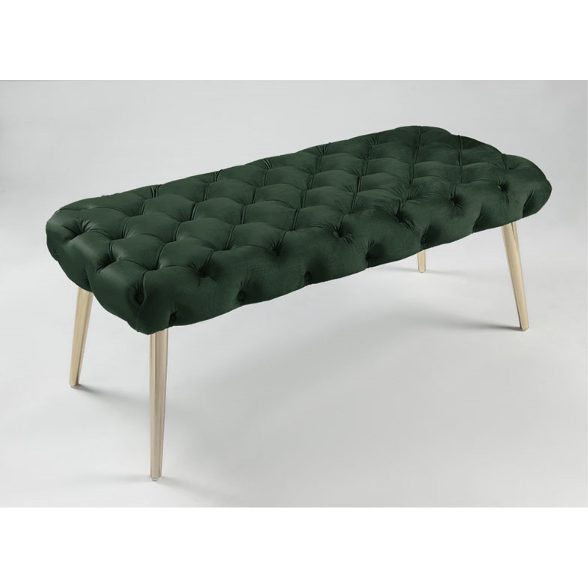 48" Hunter Green And Gold Upholstered Velvet Bench