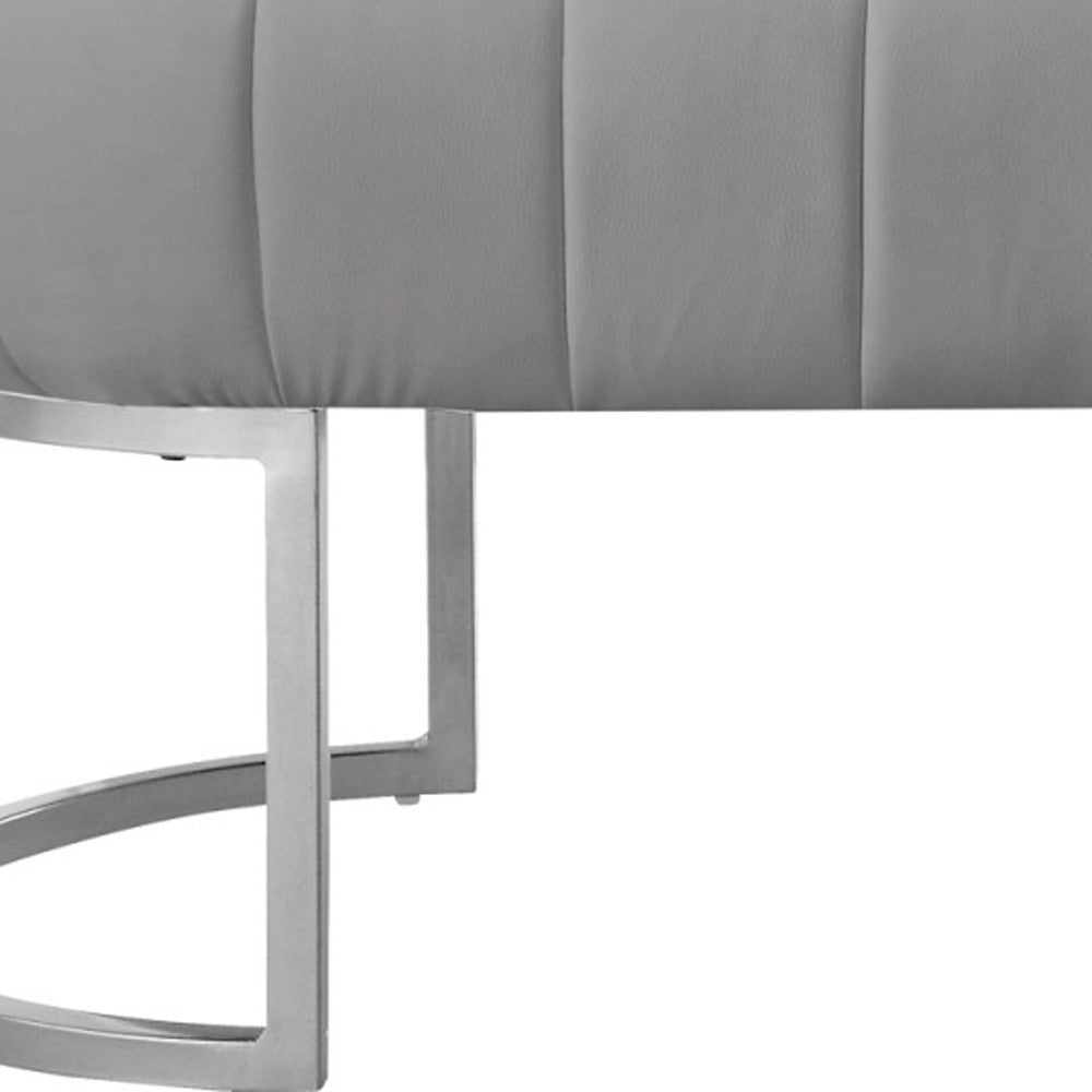 53" Gray And Silver Upholstered Faux Leather Bench